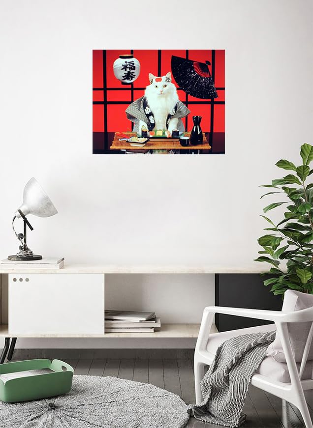 Sushi Cat (Japanese) Cute Kitten Art Print Poster (16X20)