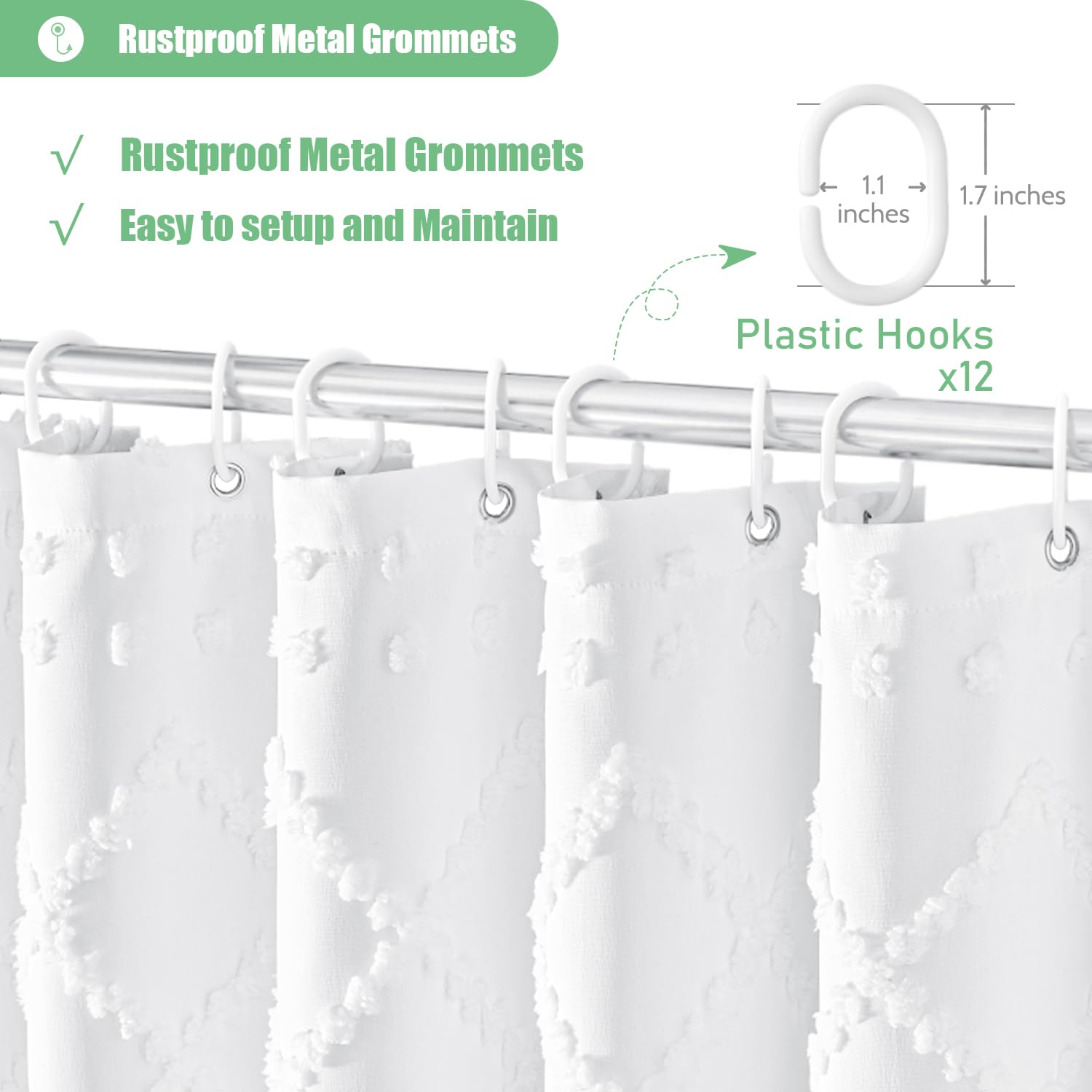 Dynamene Extra Long Shower Curtains, 84 Inches Long Boho Tufted Geometric Striped Fabric Shower Curtains For Bathroom, Tall Shab