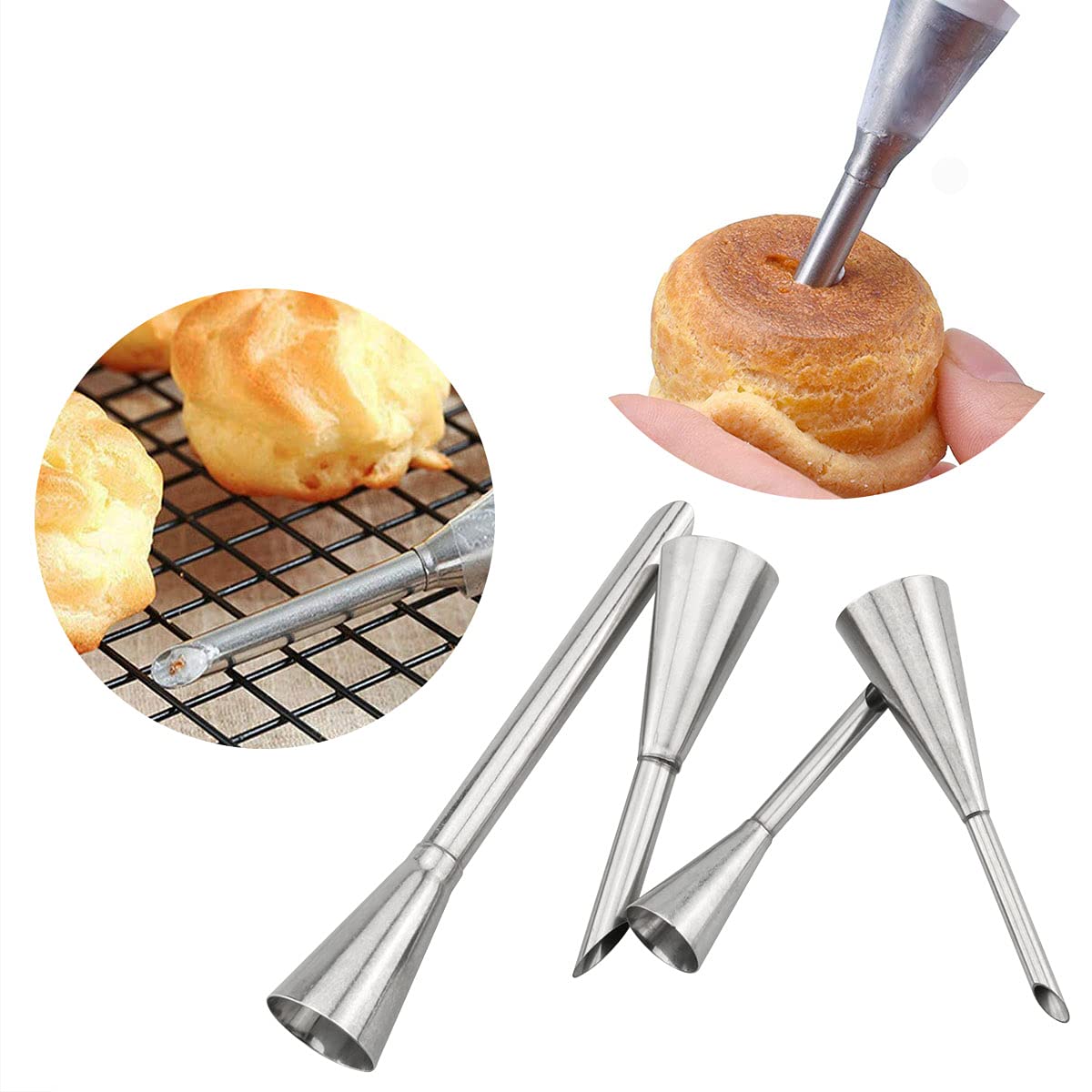 Dghaop Cake Cream Puff Icing Piping Nozzle Tips 4 In 1 304 Stainless Steel Cream Piping Tip Nozzles Kit For Candy Fondant Baking
