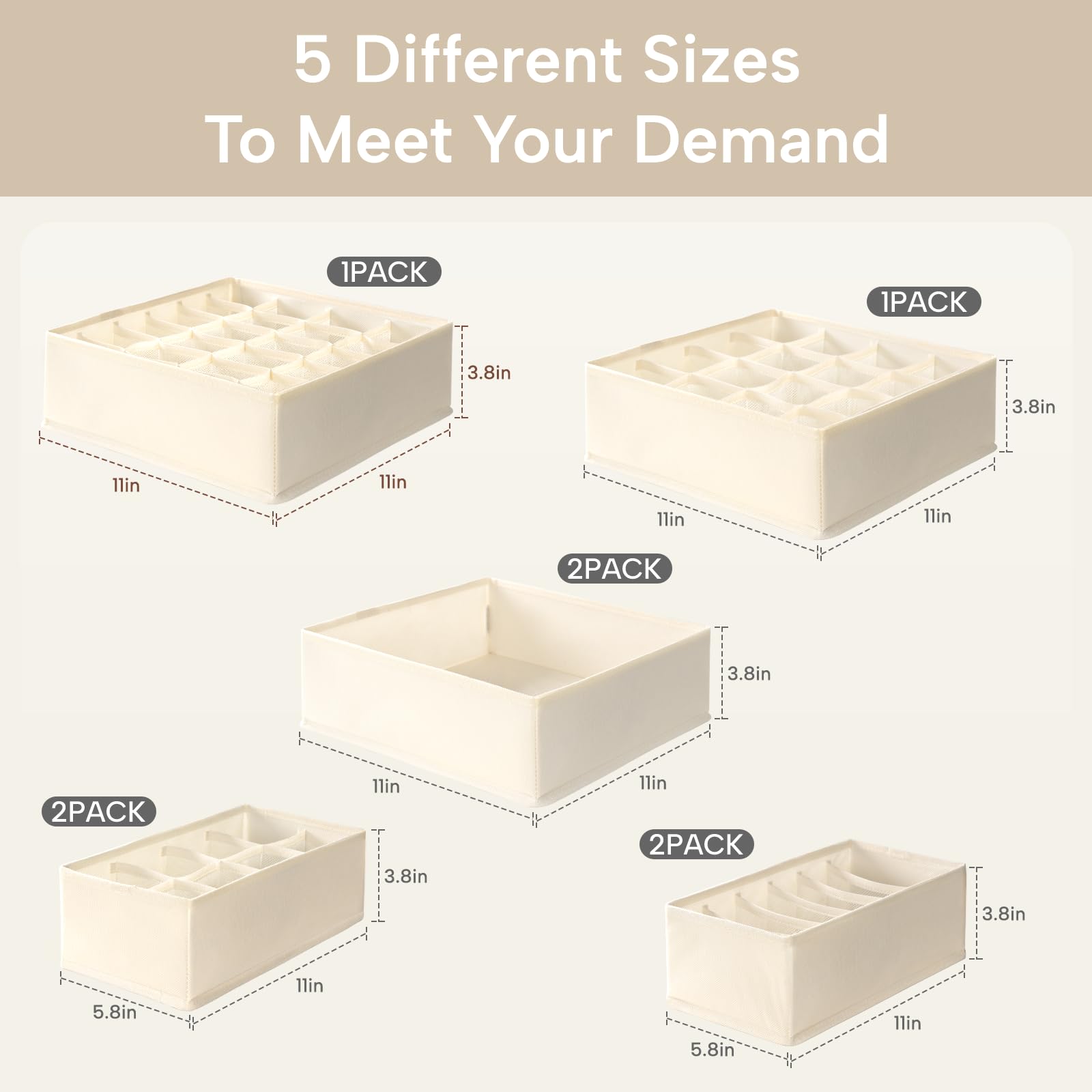 Criusia Underwear Sock Drawer Organizer Dividers 8 Set, Foldable Dresser Closet Organizers and Storage Bins for Baby Clothing, S