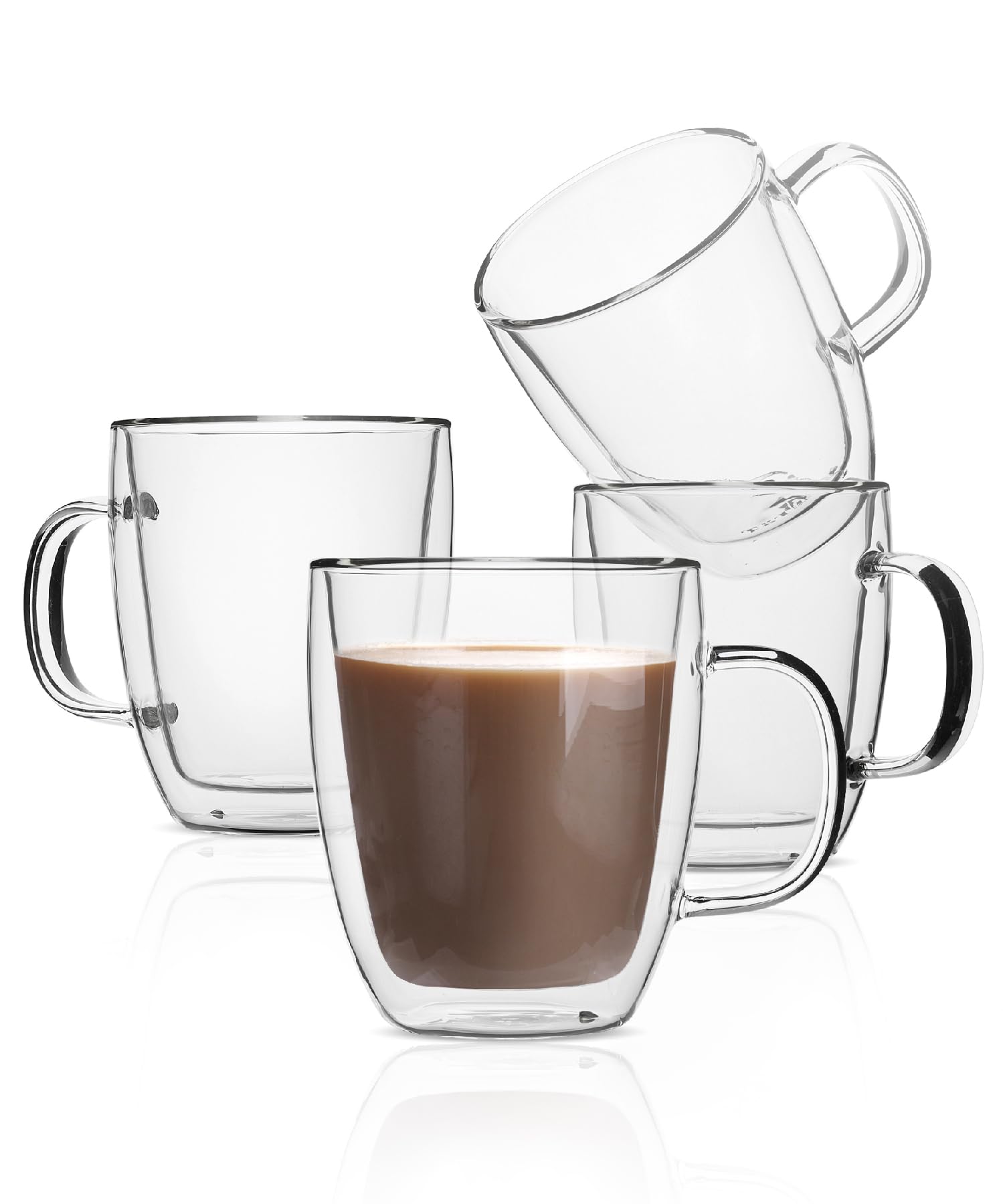 BTaT- Double Wall Glass Coffee Mugs, 16 oz, Set of 4, Double Glass Coffee Cups, Double Wall Coffee Mugs, Double Insulated Coffee