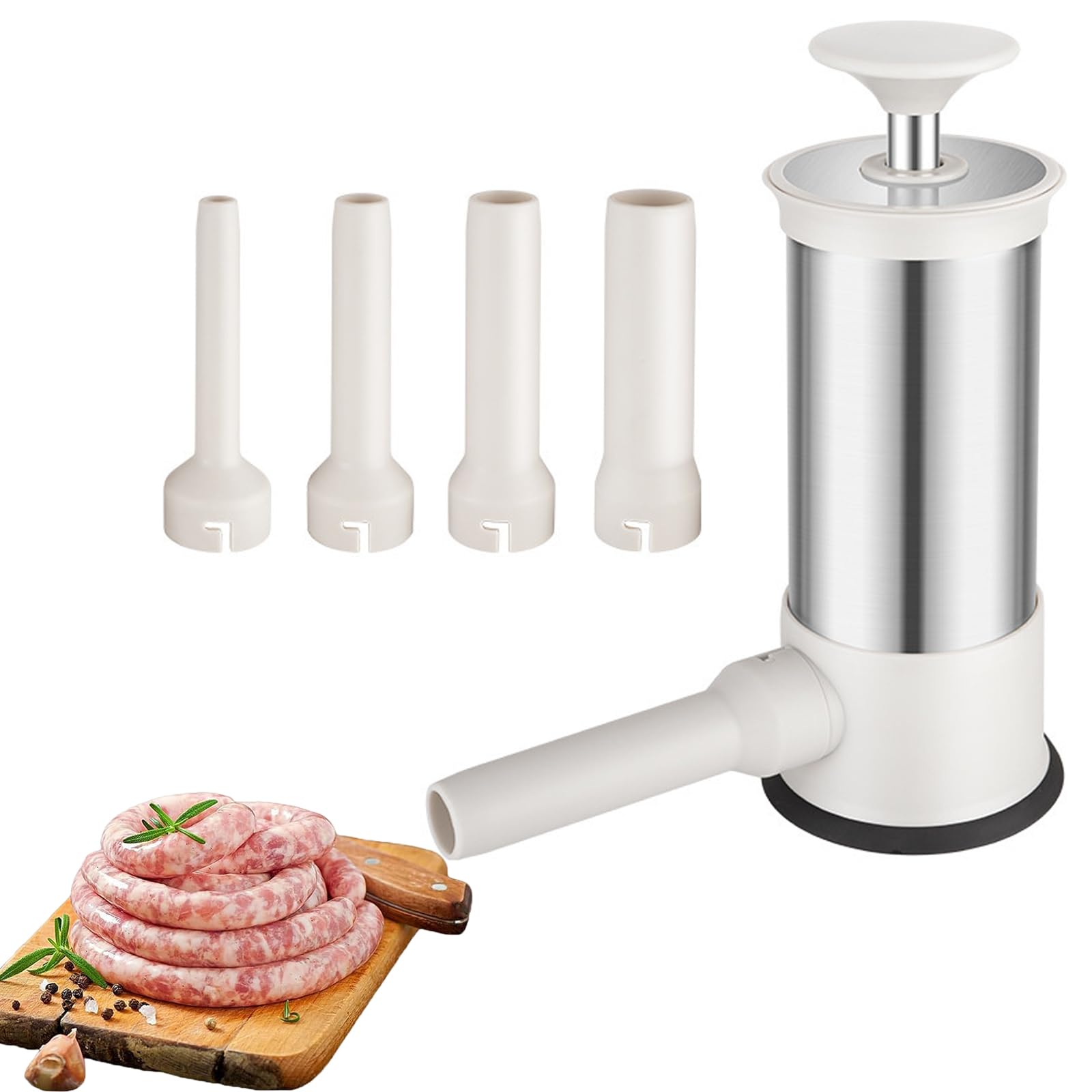 Manual Sausage Stuffers,Stainless Steel Manual Homemade Sausage Maker,Household Vertical Sausage Makers with 4 Stuffing Nozzles 