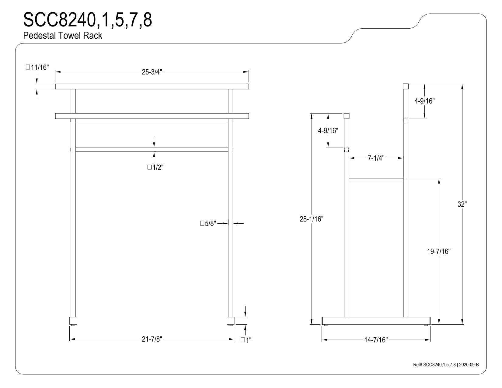 Kingston Brass Scc8240 Edenscape Pedestal Steel Construction -Towel Rack, Matte Black