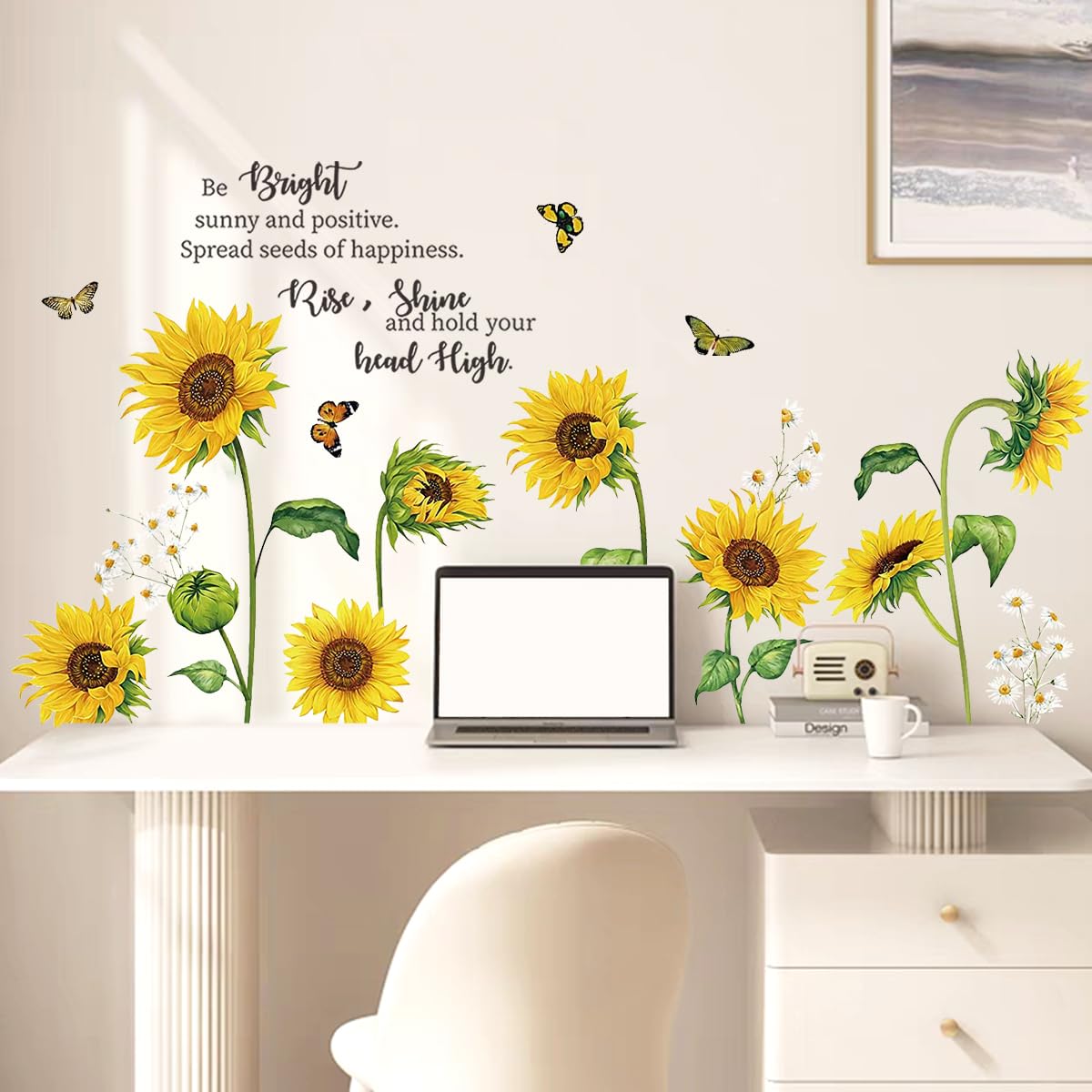 Sunflower Wall Stickers, Holengs Inspirational Quotes Sunflower Wall Decals, Sunflower Yellow Flowers Butterfly Garden Diy Art W