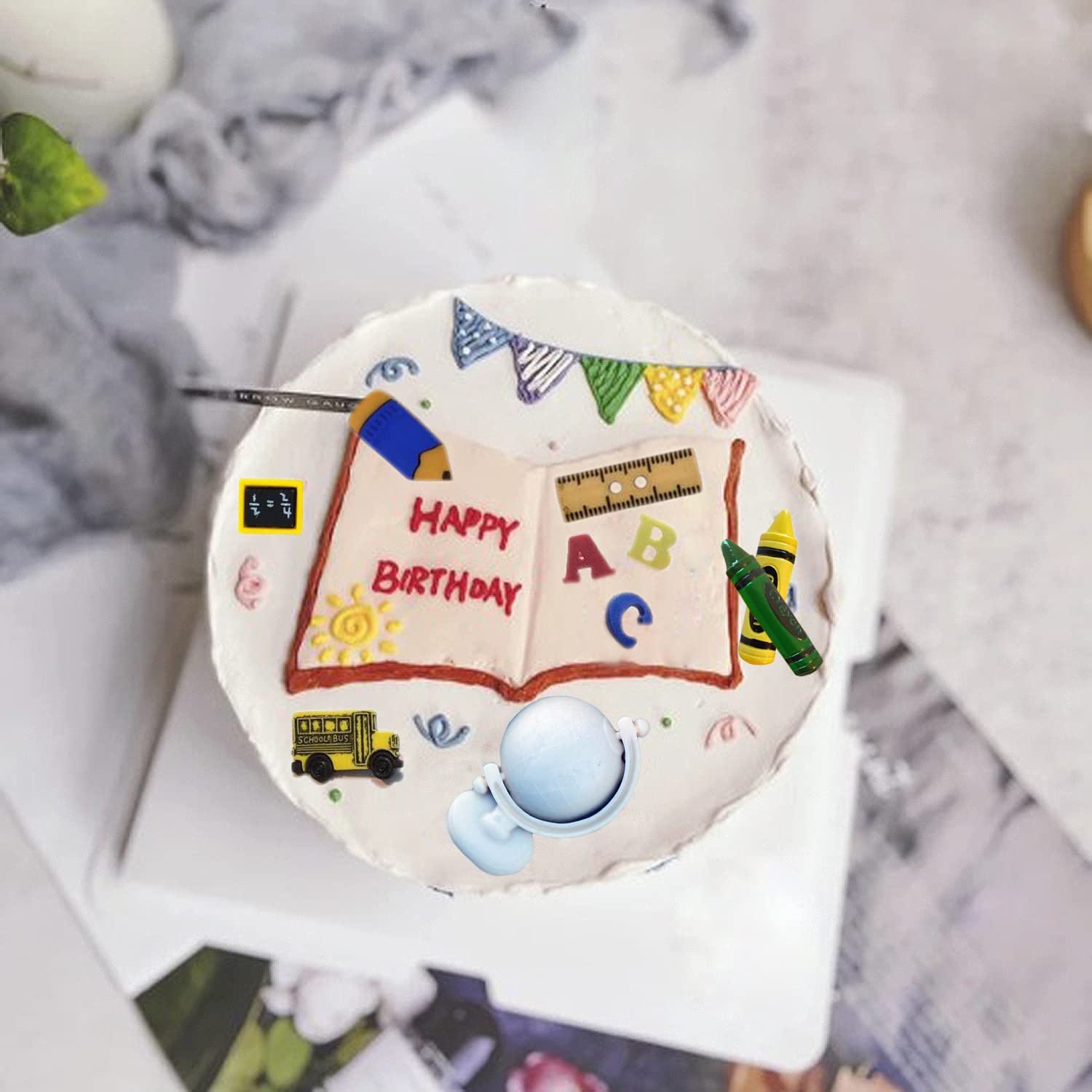 Mujiang Back To School Silicone Molds School Bag Book Crayon Scissor Drawing Palette Ruler Fondant Mold For Cupcake Topper Cake