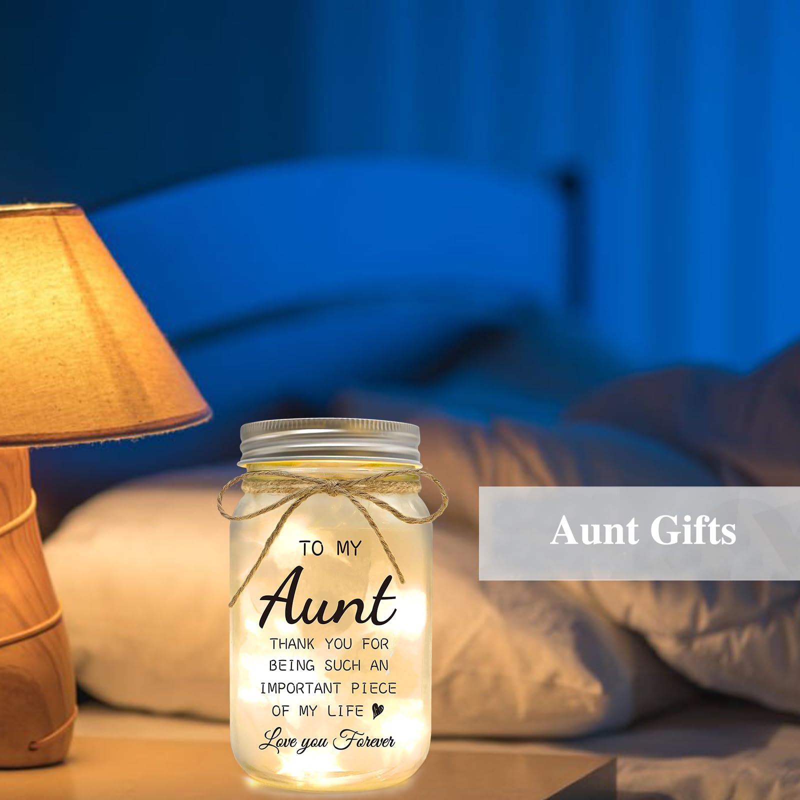 YOISTREVISK Aunt Gifts from Niece - Mason Jar Night Lights for Christmas Wedding and Birthday Desk Decorations Present Mother s