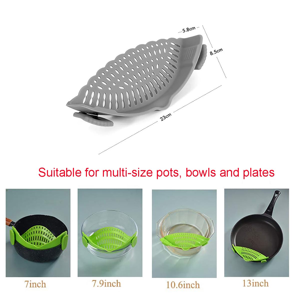 Snap Strainer, Clip On Strainer For Pots Pans, Hands-Free Clip-On Heat Resistant Silicone Colander Pour Spout For Pasta Vegetabl