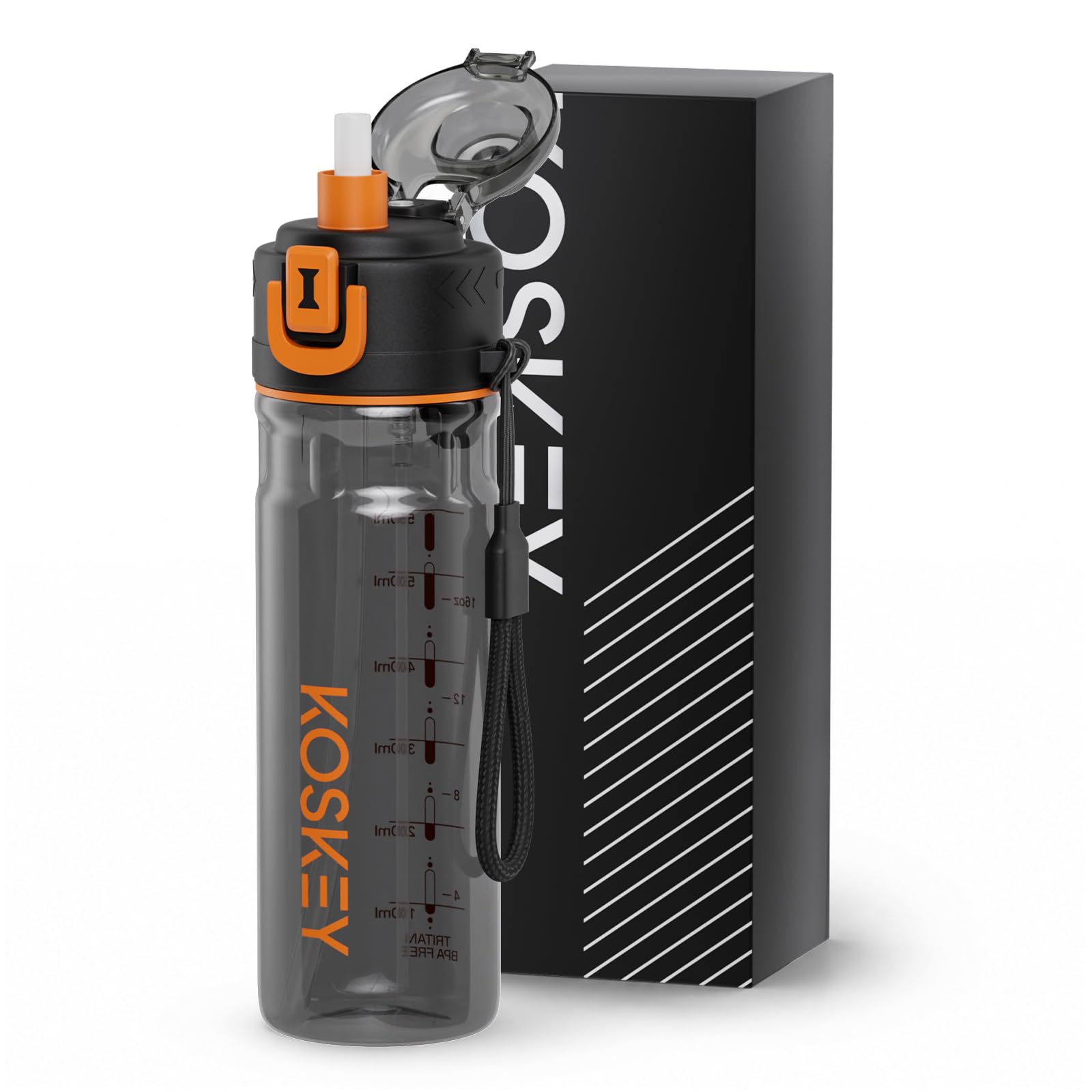 Kos Key Running Water Bottle with Straw Misting Water Bottle 24 OZ(Black)