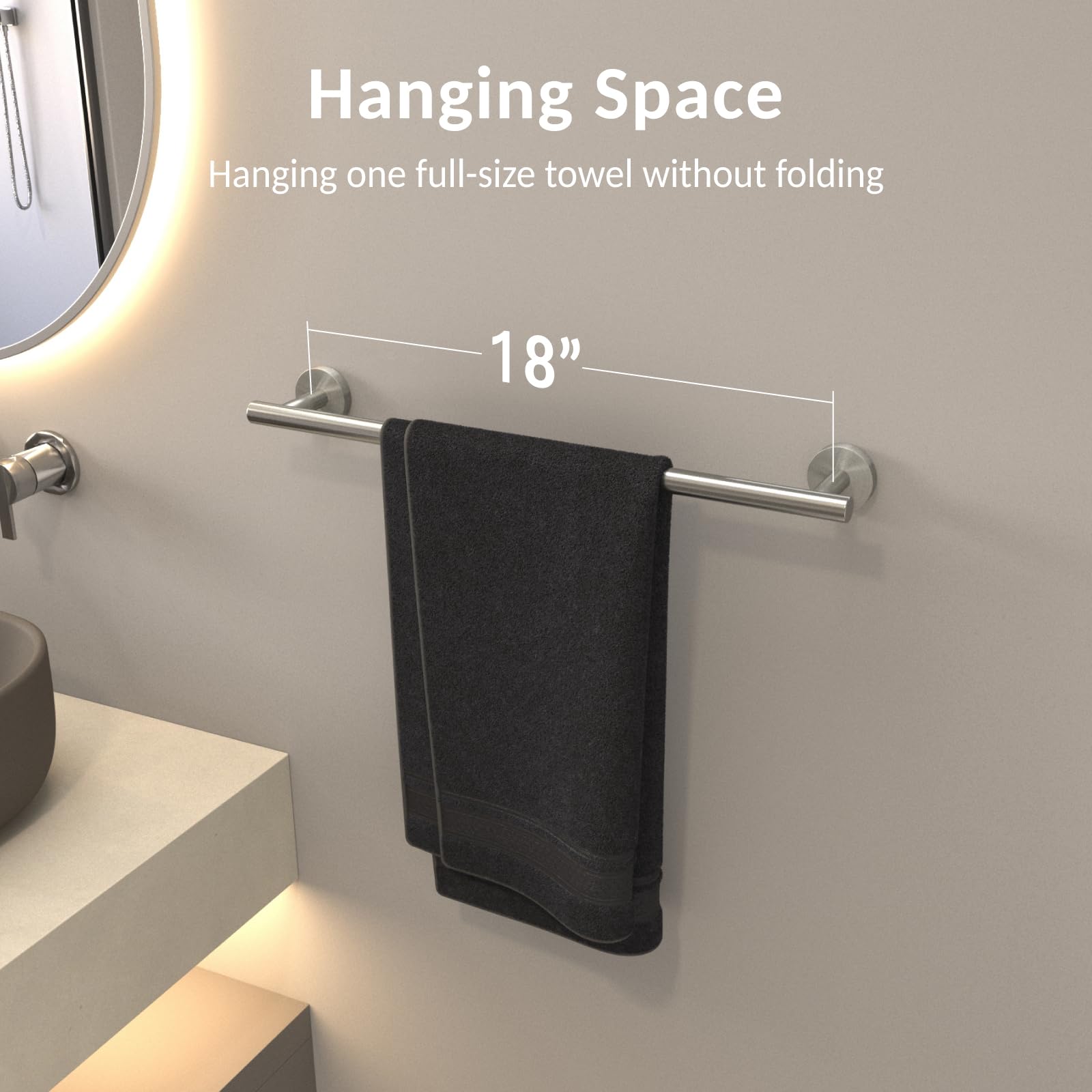 Luxbaro 18 Inch Brushed Nickel Towel Bar, Thicken Towel Rack For Bathroom Wall Mounted, Sus304 Stainless Steel Towel Rod, Modern