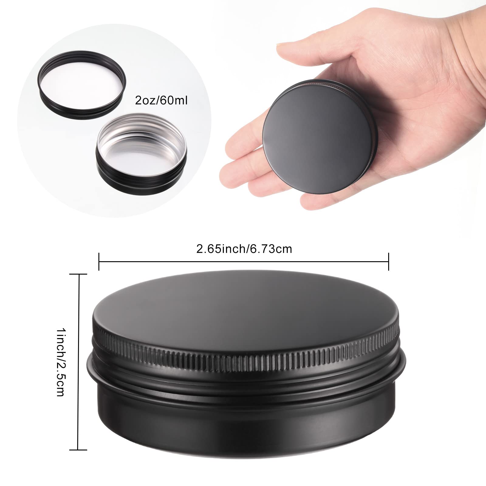 Therwen 96 Pcs 2 Oz Aluminum Tin Jars Containers Metal Leak Proof Cosmetic Tin Jars Containers Round Screw Lids Lip Balm Contain