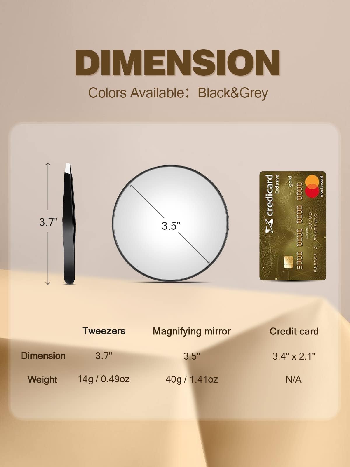 Macaki 10X Magnifying Mirror With 2 Suction Cups, 3.5 Inches Magnified Makeup Mirror And Slant Tweezers,Black,1Pc