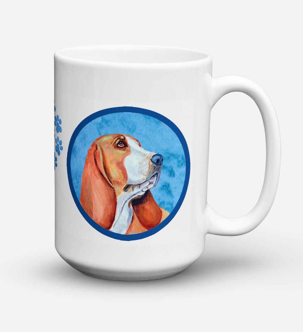 'Caroline's Treasures LH9377BU-CM15 Basset Hound Microwavable Ceramic Coffee Mug, 15 oz, Multicolor''