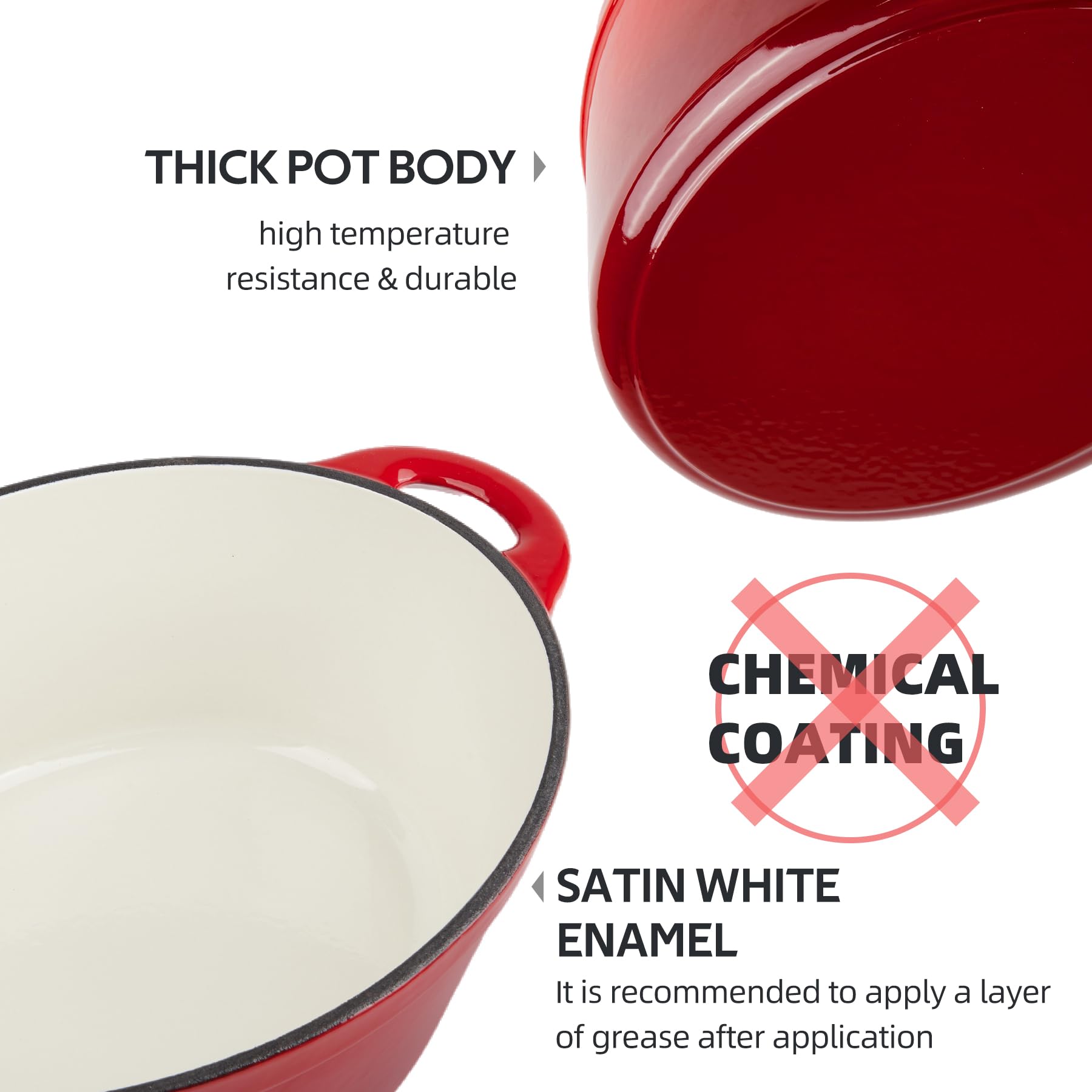 5.5 Quart Oval Enameled Cast Iron Dutch Oven Pot With Lid, Oven Safe Up To 550 F & Dishwasher Safe, Sturdy Dutch Oven Cookware