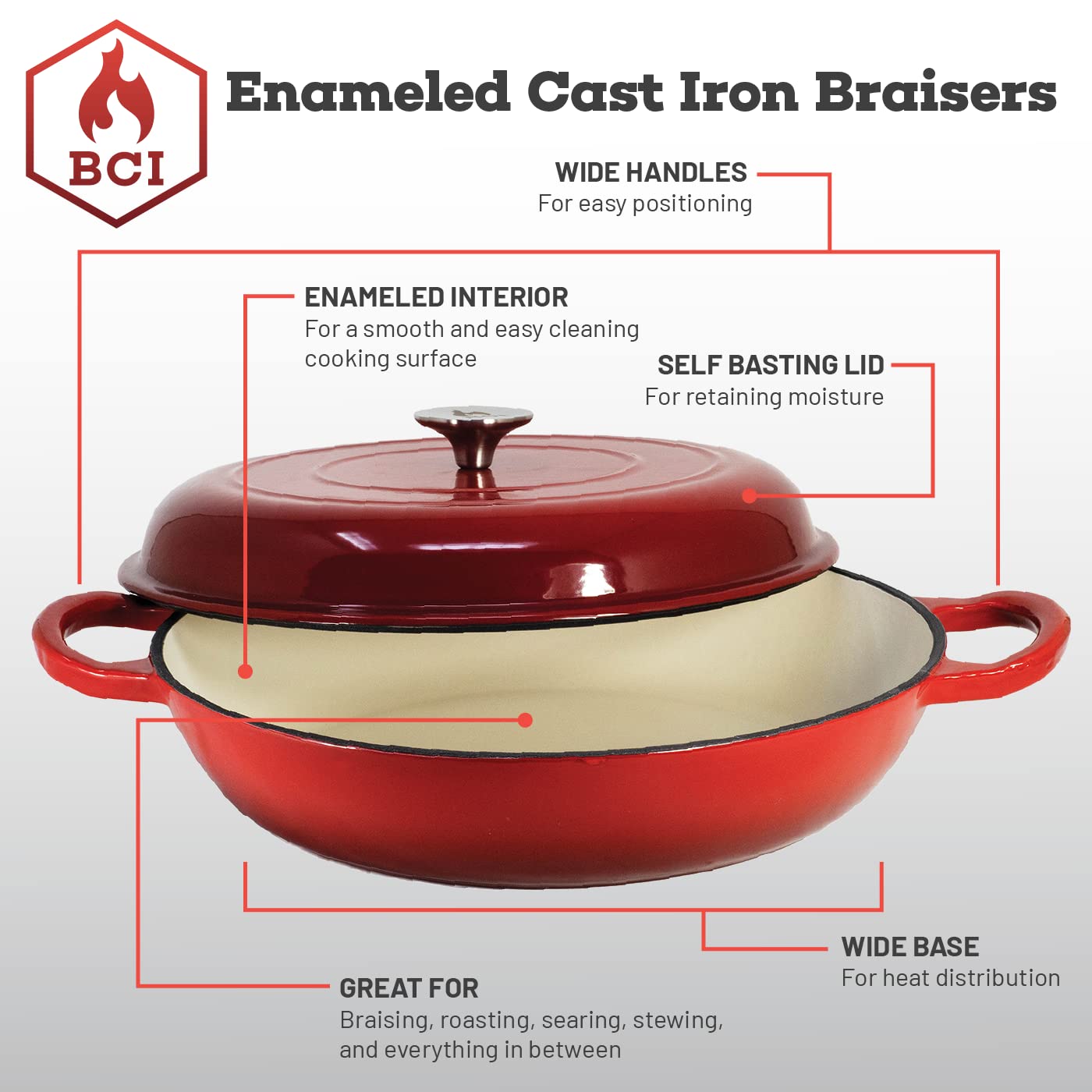 Backcountry Iron Enameled 3.5 Quart Signature Cast Iron Braiser With Lid