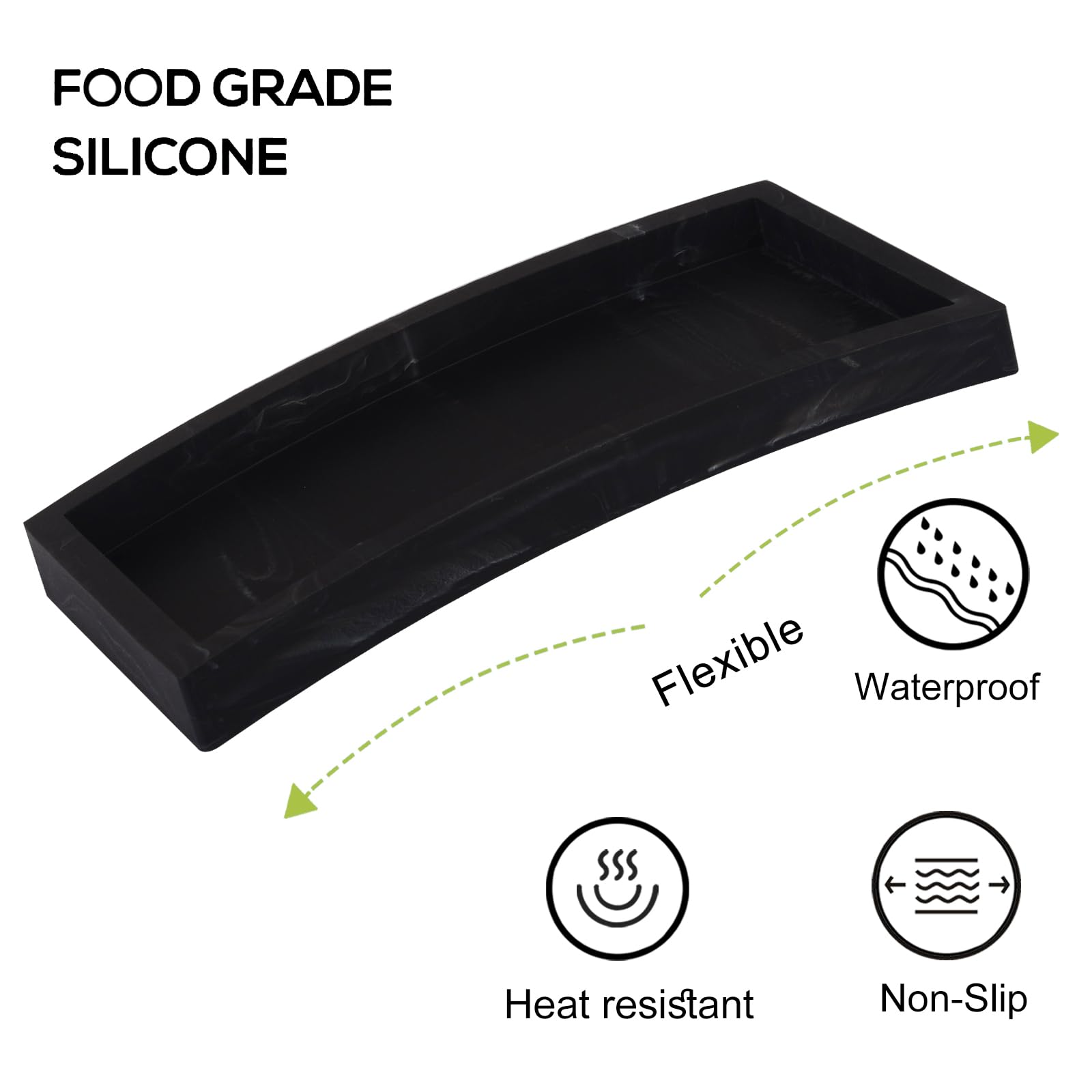 Bathroom Trays For Counter, Slicone Vanity Trays For Bathroom, Rectangle Sponge Holder For Kitchen Sink - Marble Black