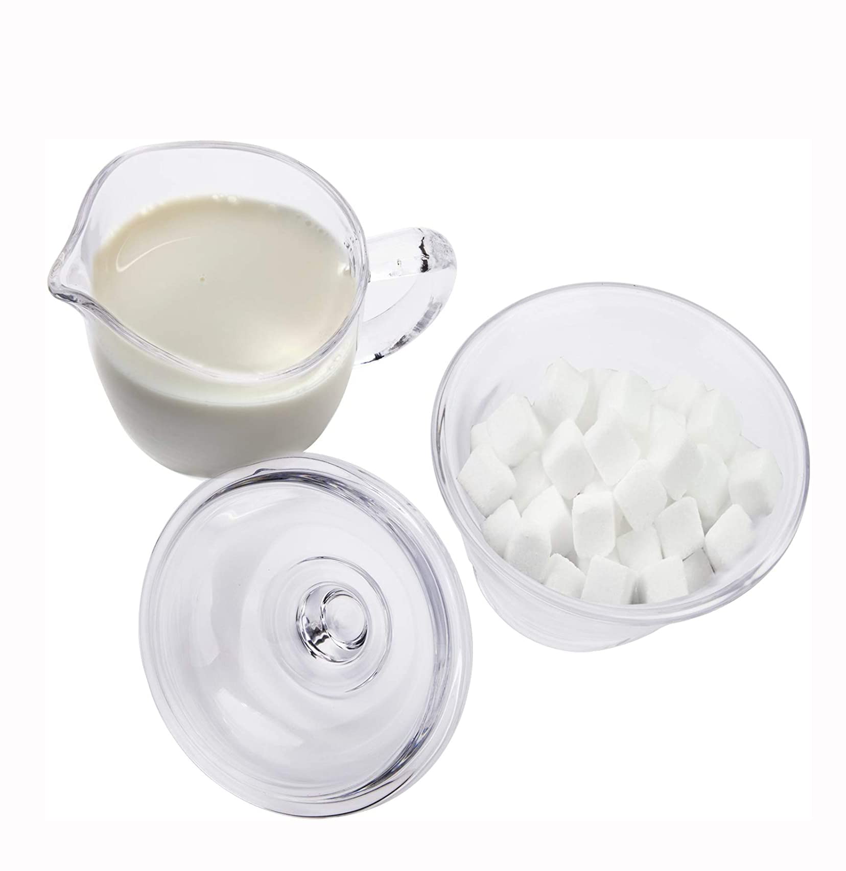 Nicunom Glass Sugar And Creamer Set For Coffee And Tea, Clear Cream Pitcher And Sugar Bowl With Lid, Cream Jug Sugar Jar, Coffee