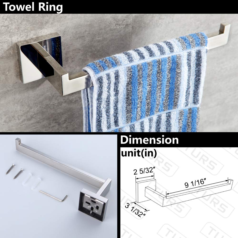 Turs Bathroom 3-Piece Accessories Set Sus 304 Stainless Steel Toilet Paper Holder Hand Towel Bar/Holder Robe Hook Wall Mount, Po