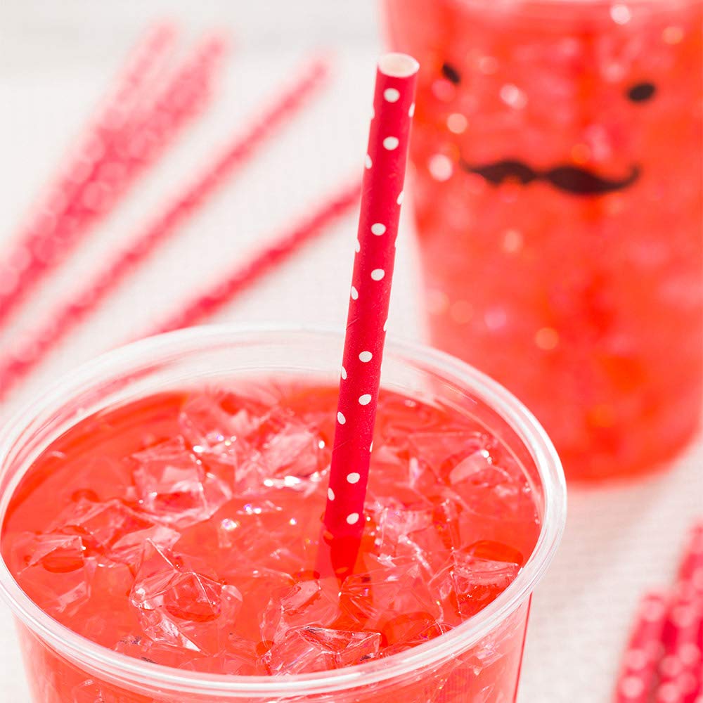 Restaurantware 7.8 Inch Paper Straws For Drinking 100 Sturdy Eco-Friendly Paper Straws - Premium Polka Dots Red Paper Durable Pa