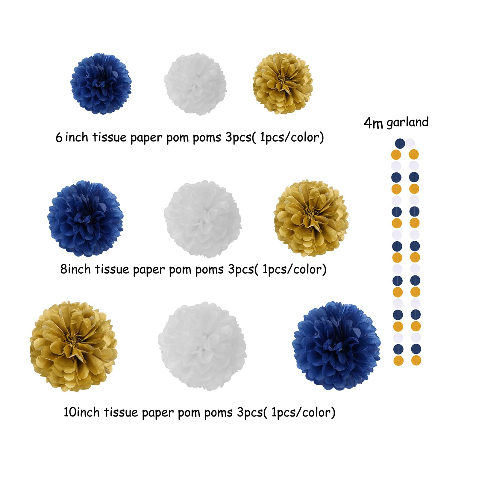 Navy-blue Gold Men-boys Birthday Decorations - 27pcs Party Kits Happy Birthday Banner Flags 40th 50th Birthday Decor Tissue Paper Pom Poms Tassel Streamers Garland Party supplies Lasting Surprise