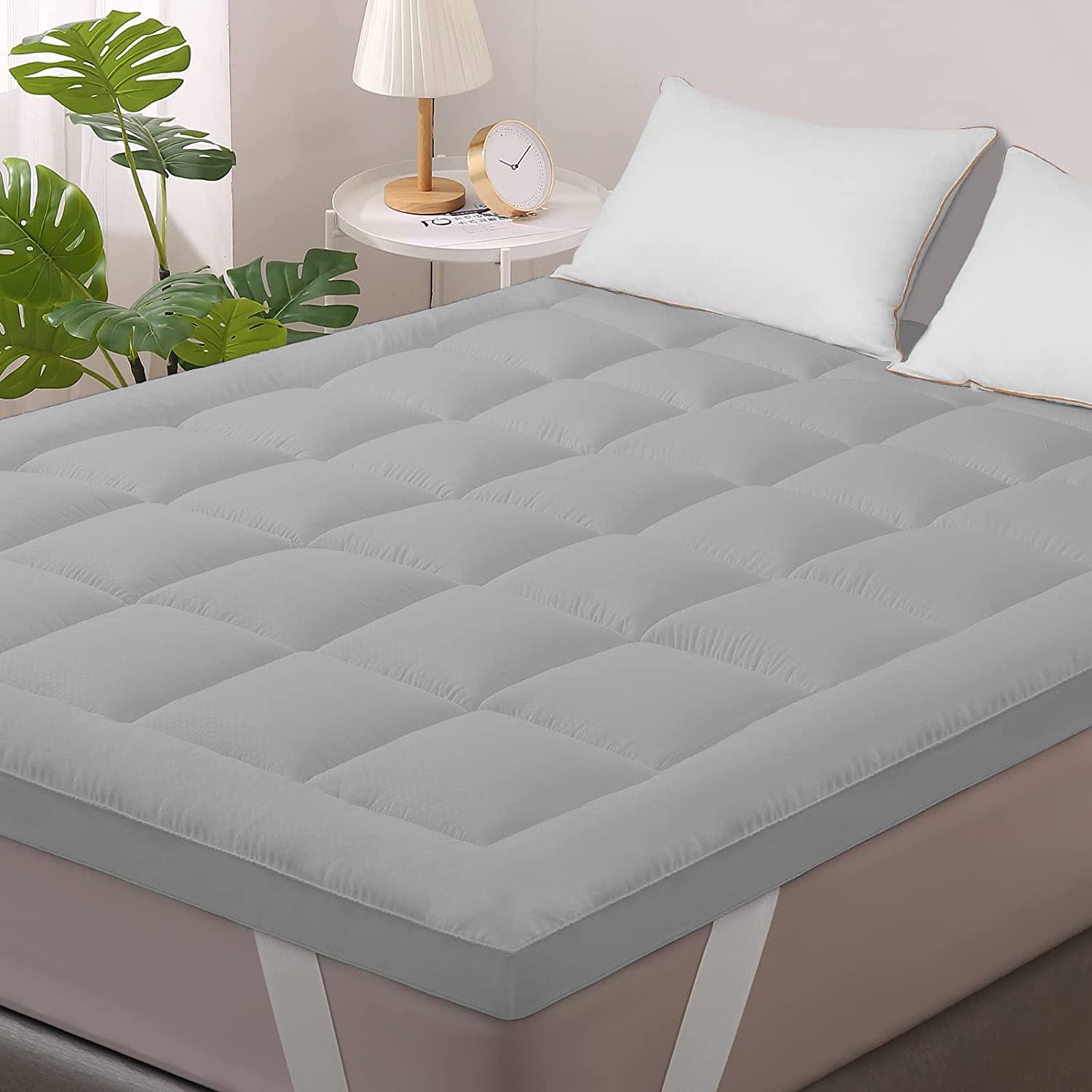 JAIPUR LINEN King Size Mattress Topper 72 x 75 Inch | 1200 GSM Soft Microfiber | Breathable & Lightweight | Grey