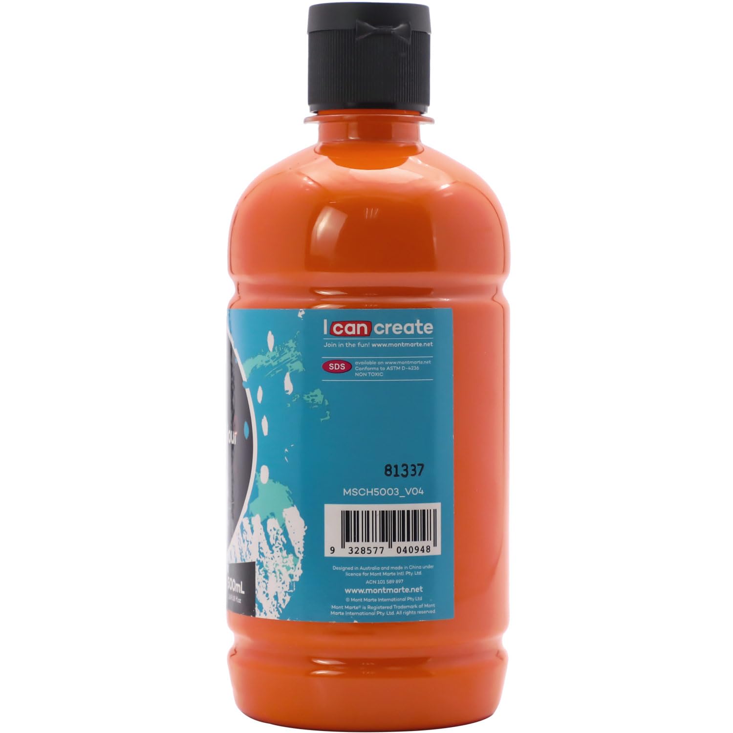 Mont Marte Signature Orange Acrylic Paint, 169Oz (500Ml), Semi-Matte Finish, Suitable For Canvas, Wood, Fabric, Leather, Cardboa