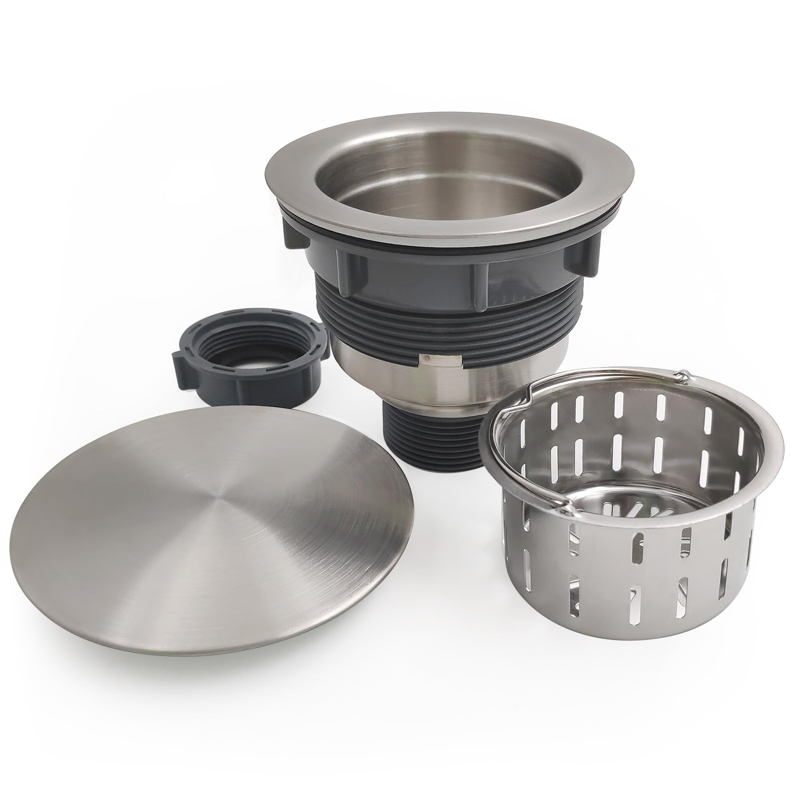 GZILA 3.5'' Kitchen Sink Drain Strainer Assembly Kit with Stopper Decor Flat Cover Lid  Removable Deep Waste Basket Replacement  Stainless Steel Brushed Nickel Drains