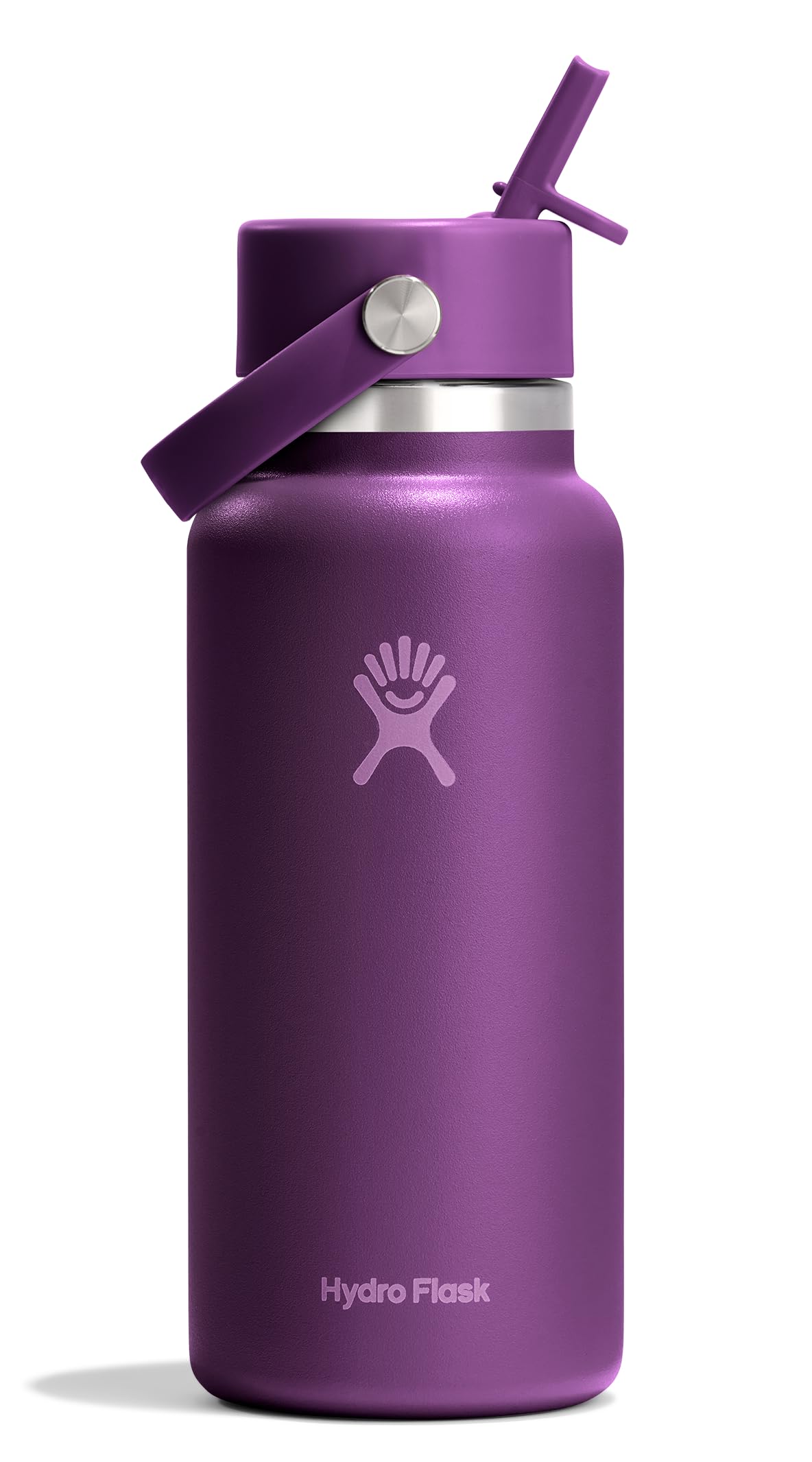 Hydro Flask Water Bottle - Insulated Stainless Steel - Wide Mouth Flex Straw Lid, Non Spill, Leakproof and Refillable in 32 Oz B