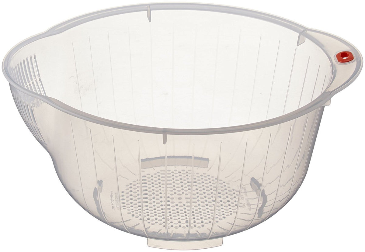 Inomata Japanese Rice Washing Bowl With Side And Bottom Drainers, Clear 3 Pack