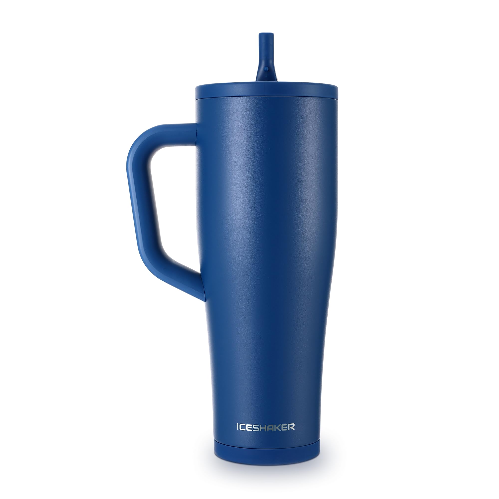 Ice Shaker 40 oz Tumbler with Handle and Straw | 40oz Navy | Cold for 30+ Hours | 2-in-1 Tumbler Shaker Bottle | Odor-Free 40 ou