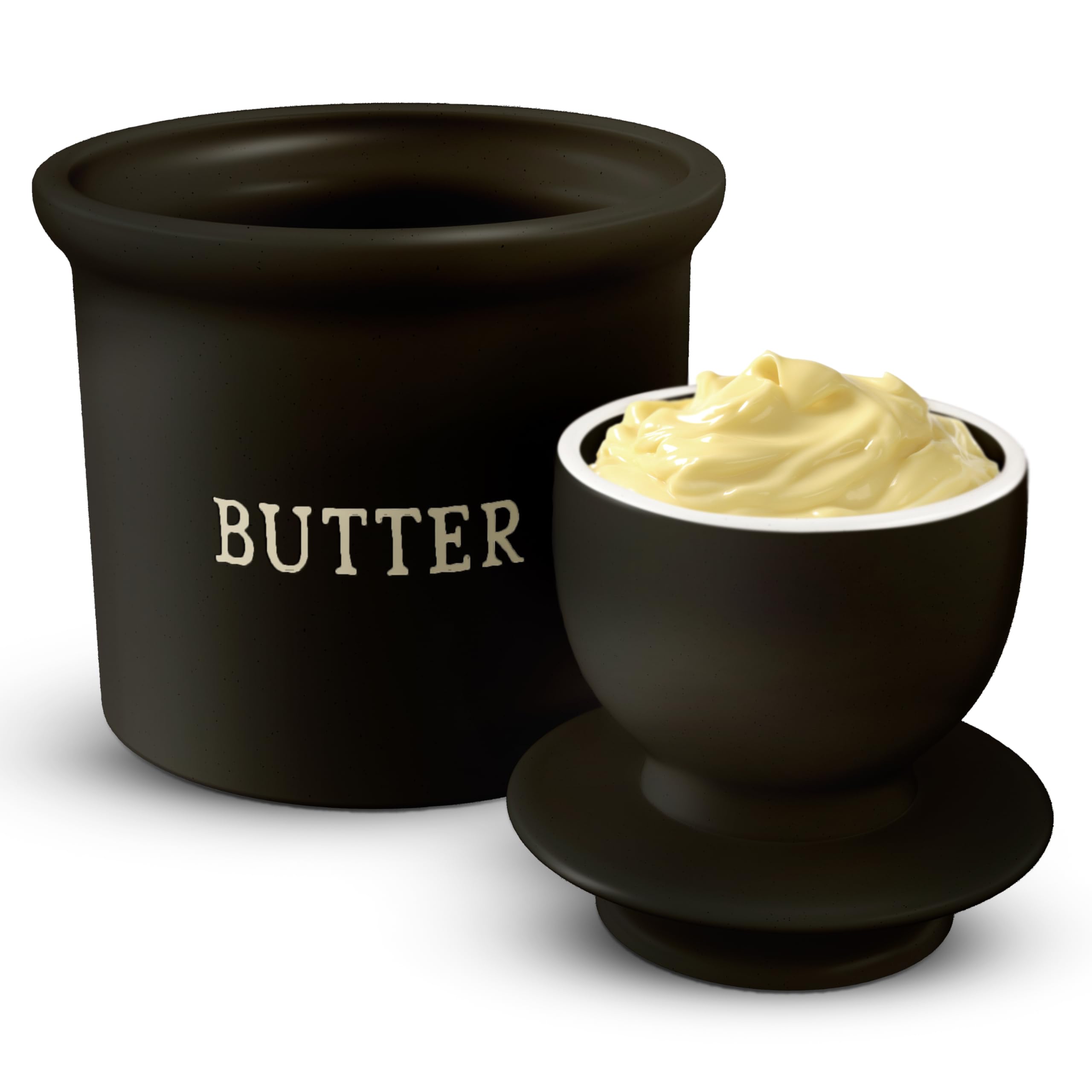 Kook Butter Crock with Lid, Soft Spreadable Butter, Ceramic French Butter Keeper to Leave On Counter with Water Line, Butter Dis