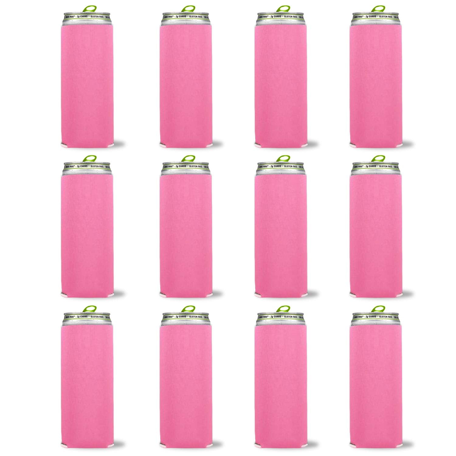 Kropsis Collapsible 12 Oz Slim Can Cooler Sleeves Blank Fabric Scuba Foam (Neon Pink, 12)
