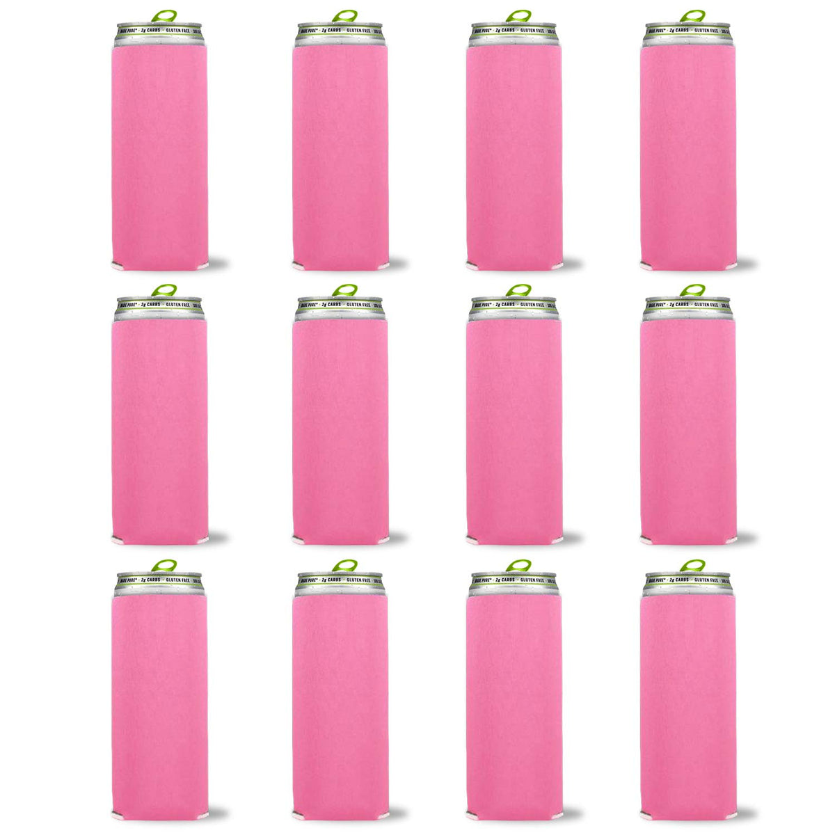 Kropsis Collapsible 12 Oz Slim Can Cooler Sleeves Blank Fabric Scuba Foam (Neon Pink, 12)
