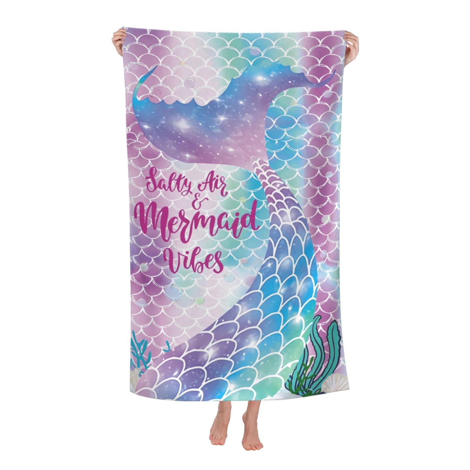 Mermaid Beach Towels For Girls, Personalized Beach Towels For Kids Beach Towels For Toddler/Baby, Microfiber Beach Towels Bulk,