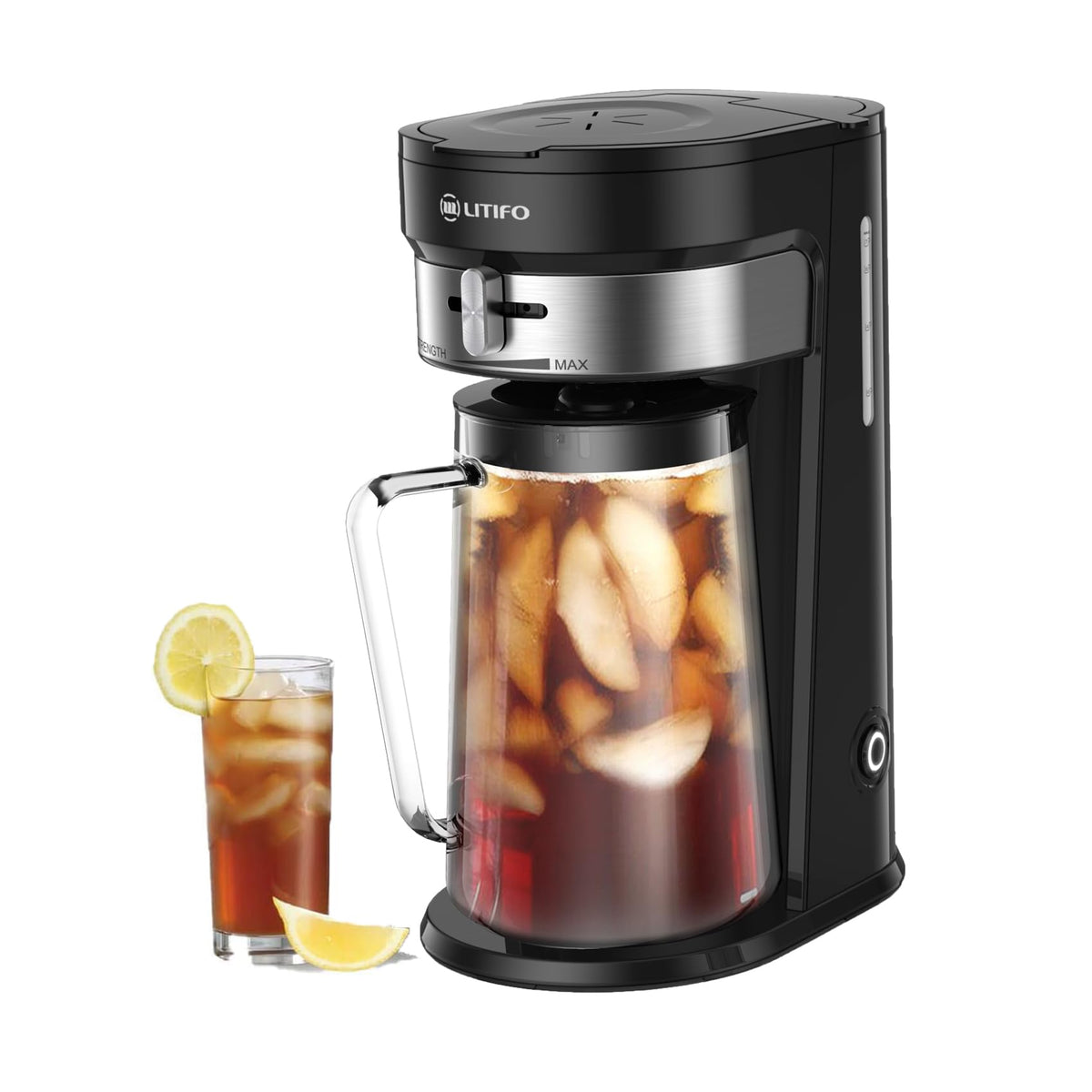 Litifo Iced Tea Maker And Iced Coffee Maker Brewing System With 2.5-Quart Pitcher, Sliding Strength Selector For Taste Customiza