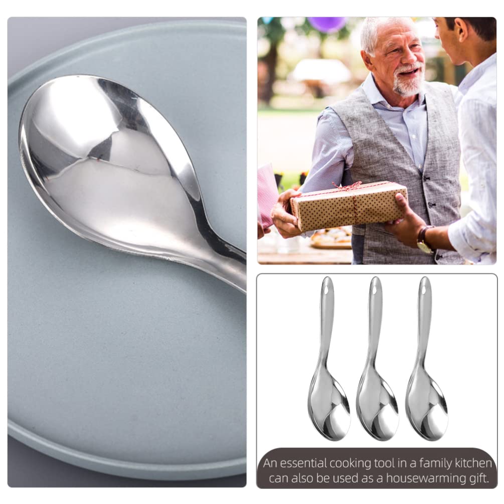 3Pcs Stainless Steel Rice Paddle Spoon Rice Scooper Metal Serving Spoon Cooking Spoon Utensil Rice Servers Soup Ladle For Kitche