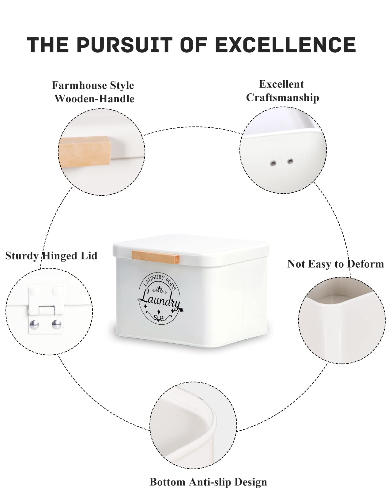 Laundry Pods Container With Hinged Lid. Farmhouse Metal Laundry Pods Holder Container For Laundry Room Decor. Laundry Room Organ