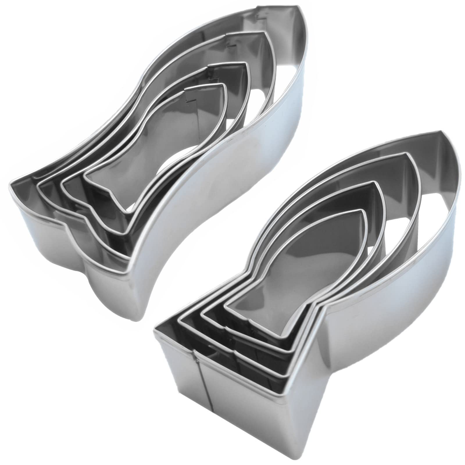 Fish Shaped Cookie Cutter Set Of 8 Pcs, Stainless Steel Jesus Fish Fondant Cutters (4 Pcs Flat Tail Fish + 4 Pcs Fork Tail Fish)