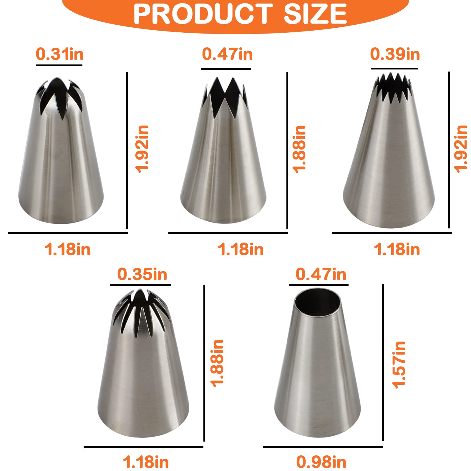5Pcs Large Piping Tips Set, Stainless Steel Frosting Tips,Cake Decorating Supplies Kit Baking Supplies Cupcake Icing For Baking