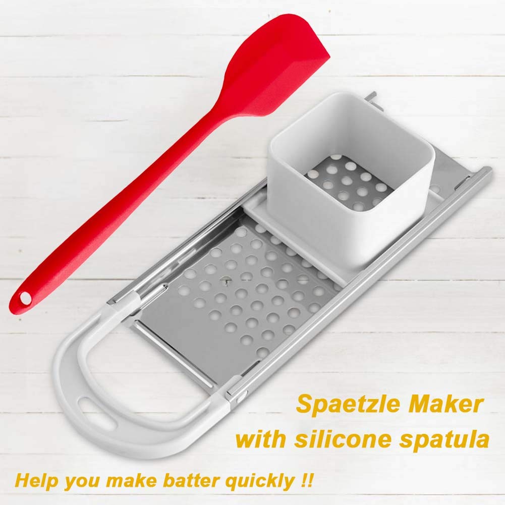 Stainless Steel Spaetzle Maker Noodle Dumpling Maker With Safety Pusher, Includes Silicone Spatula