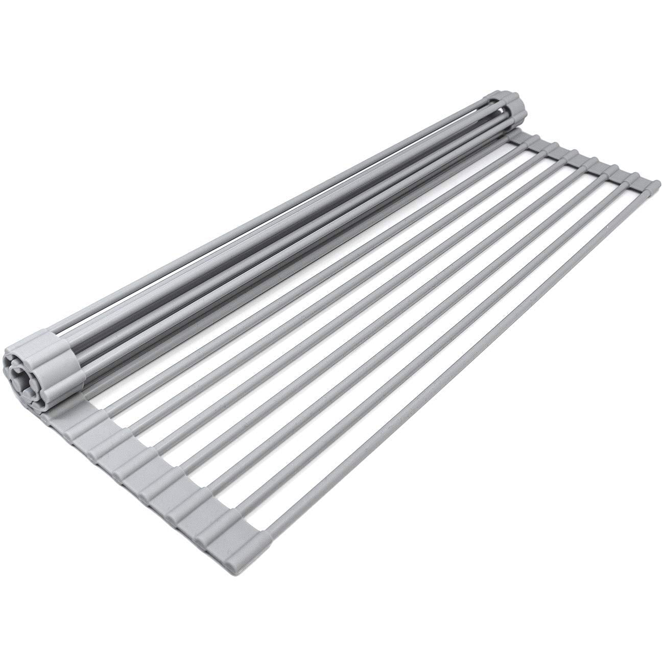 Nilkanth Over The Sink Multipurpose RollUp Dish Drying Rack  Large, Warm Gray (20X13 Inches) | Stainless Steel & Silicone Fold