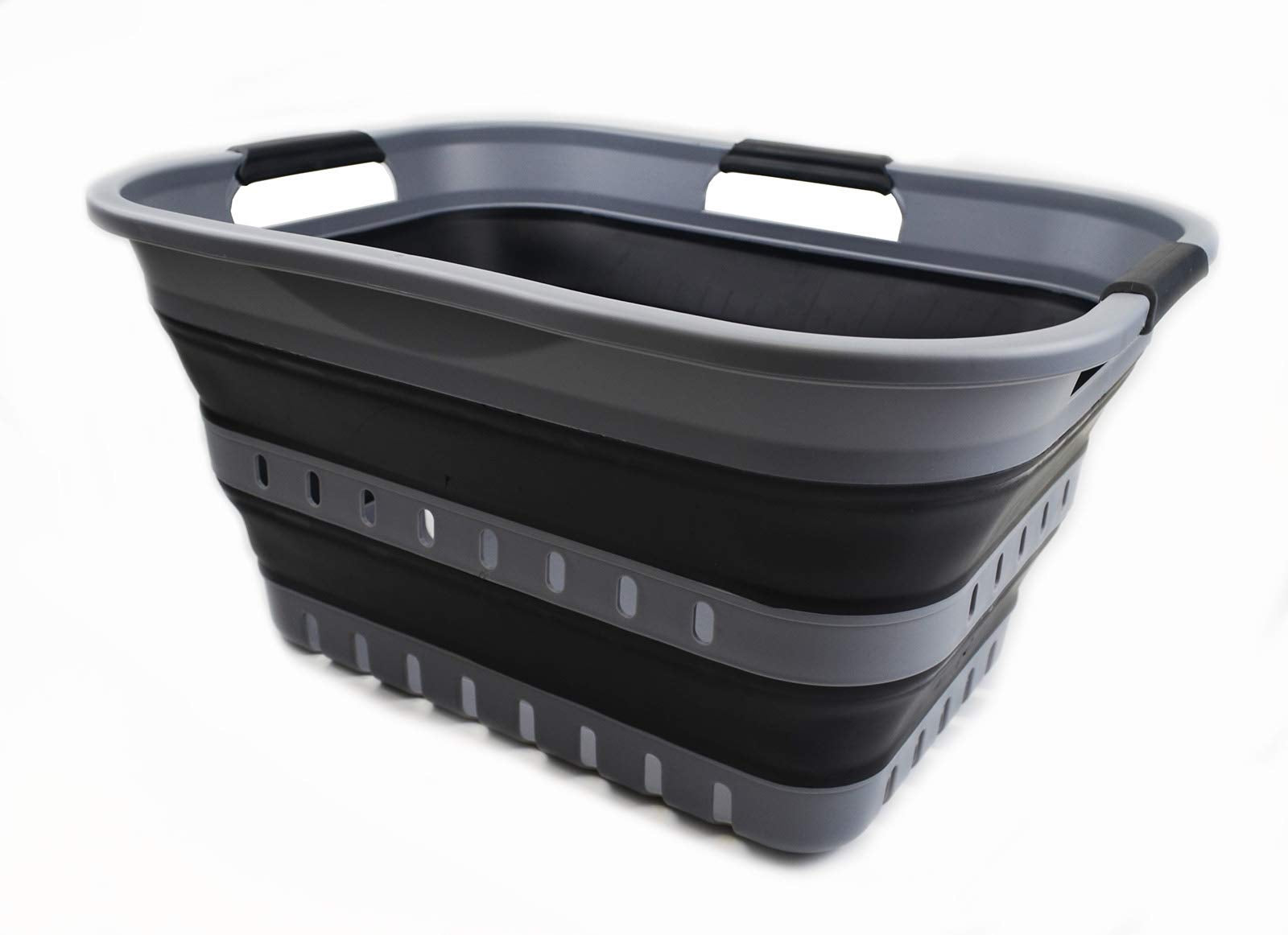 Sammart 30L (8 Gallon) Collapsible 3 Handled Plastic Laundry Basket - Foldable Pop Up Storage Containerorganizer - Space Saving