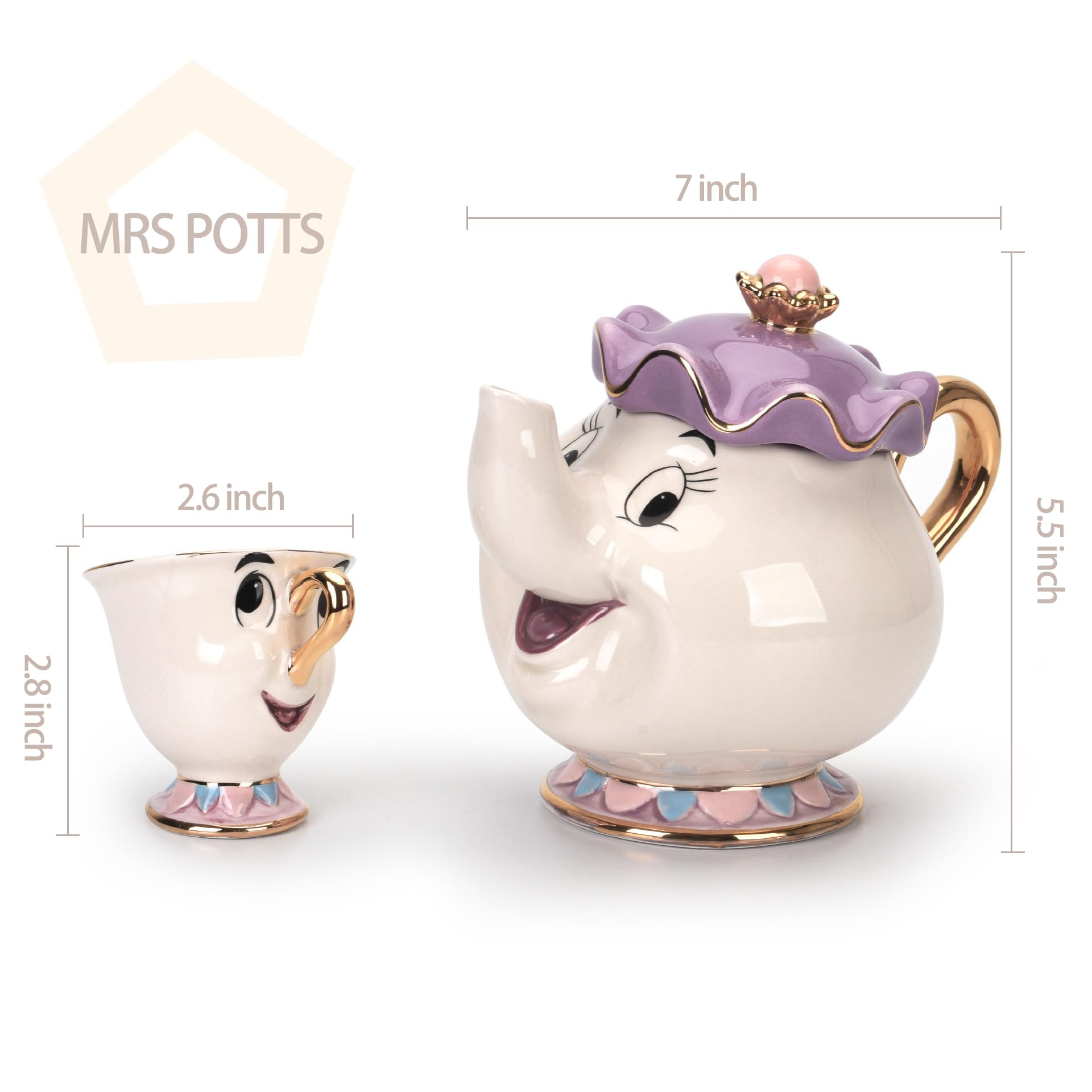 GZHaiTuoSi Ceramic Teapot Mug Set - Beauty And The Beast Design, Small, Color B, Model Teapot1-2