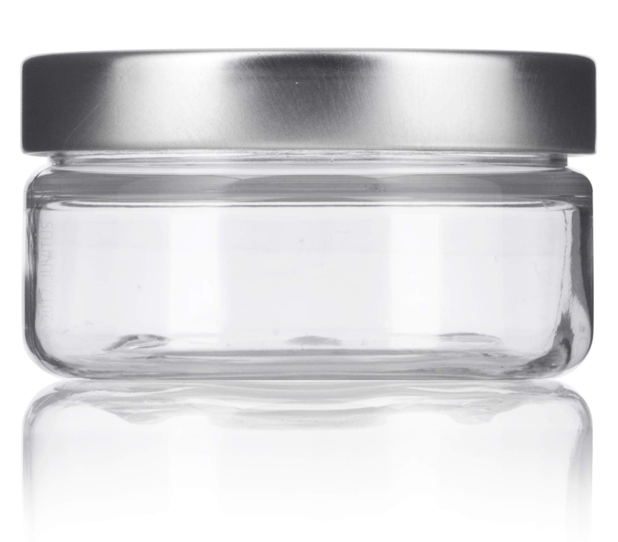 Juvitus Clear Pet Plastic (Bpa Free) Refillable Low Profile Jar With Silver Metal Lid - 2 Oz (12 Pack)