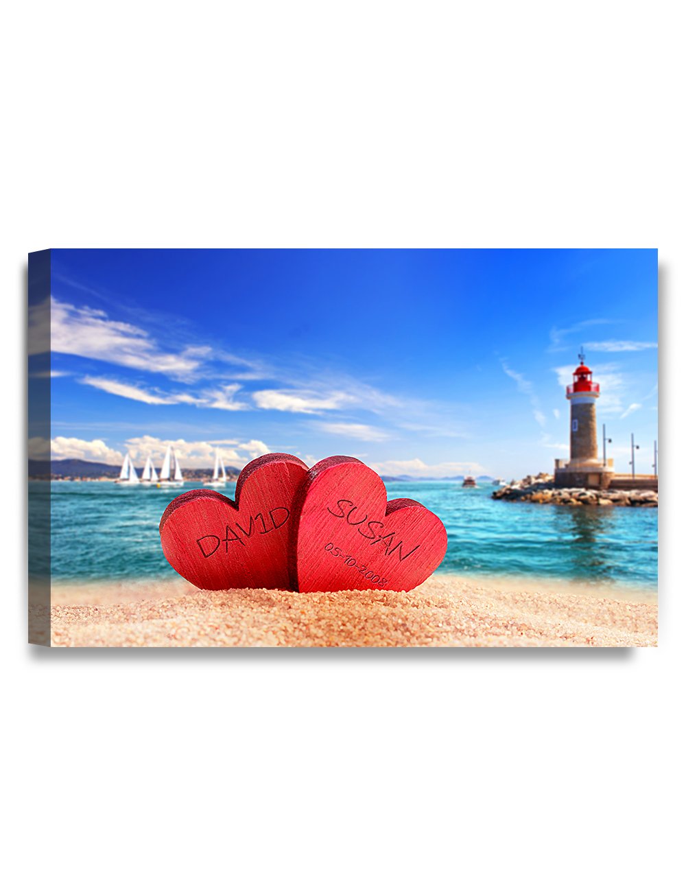 Ipic - Beach Lovers, Personalized Artwork With Names And Date On, Customized Gift For Anniversary,Wedding,Birthday And Holidays.