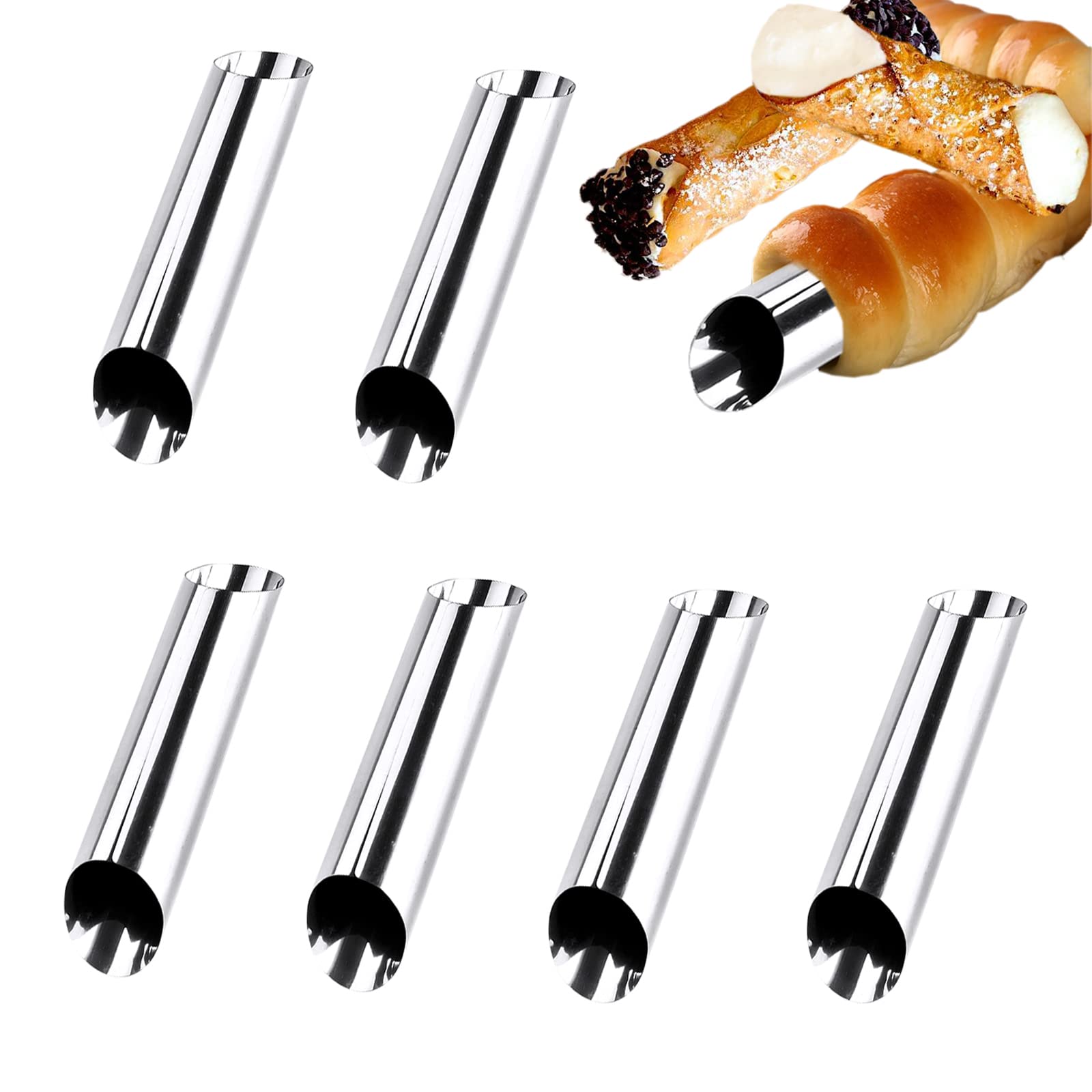 6 Pack Cannoli Tubes, 5 Inch Large Stainless Steel Cannoli Forms Non-Stick Cream Horn Danish Pastry Molds For Croissant Shell Cr