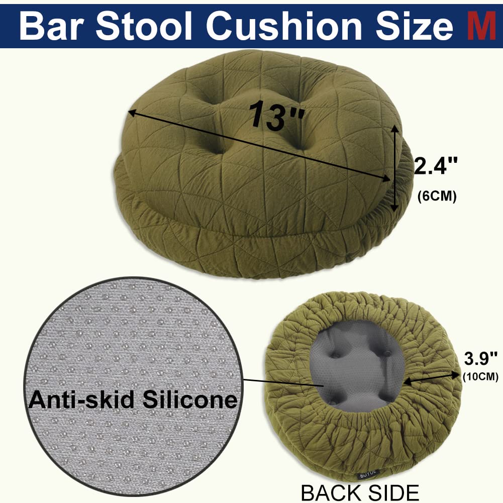 Buyue Seat Cushion For Round Bar Stool, Dia.13 Luxury Fashion Jacquard With Anti-Skid Silicone Bar Stool Cushion Padded (Green,