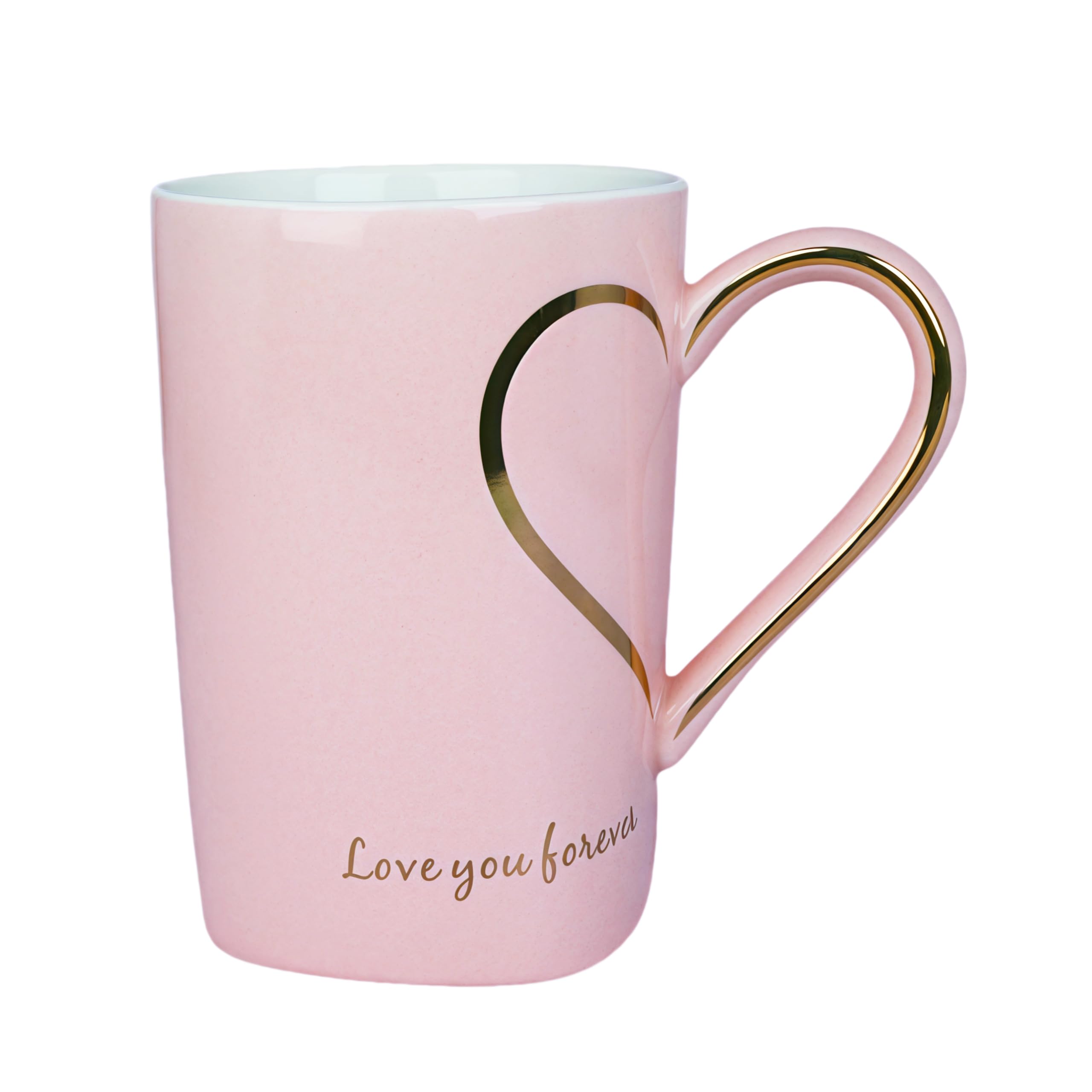 12oz Ceramic Coffee Mug Heart Coffee Mugs with HeartShaped Handle,Pink Mug