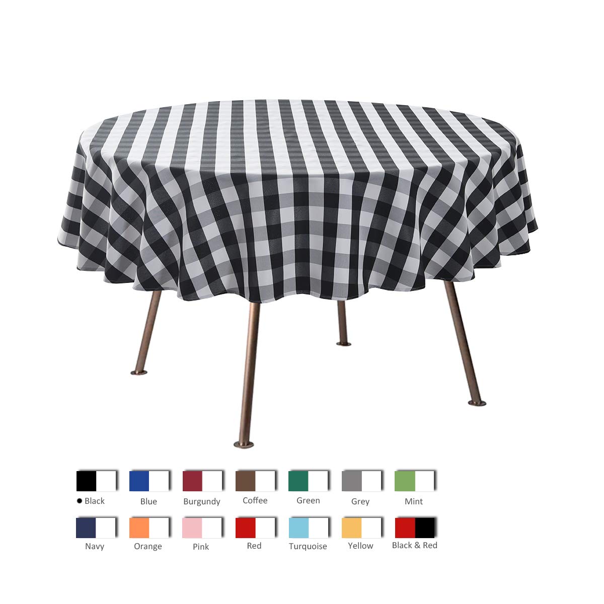 maxmill Round Checkered Tablecloth Spillproof Wrinkle Free Heavy Weight Gingham Table Cloth for Circular Table Cover Buffalo Plaid for Buffet Banquet Parties Holiday Dinner 70 Inch Black and White