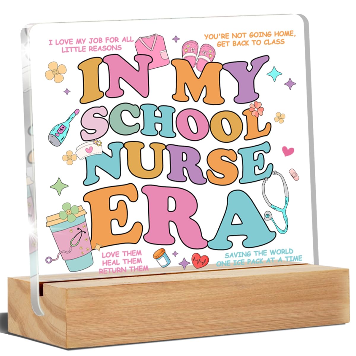 School Nurse Gifts for Women, School Nurse Appreciation Gifts for Women, in My School Nurse Era Acrylic Desk Plaque Sign 4 x 4 I