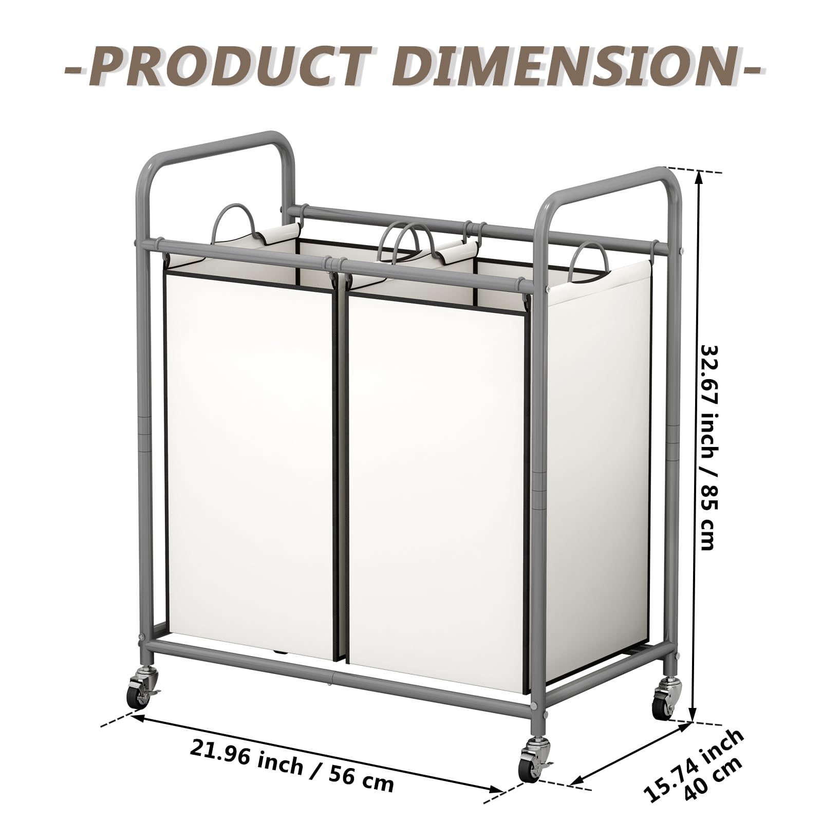 SUOERNUO Laundry Sorter Basket 2 Bag Laundry Hamper Cart with Rolling Removable Bags Laundry Organizer Cart for Clothes Storage  Beige (2 Bags  Beige)